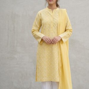 Lemon Yellow Handmade Chikankari Lawn Kurta for Women | Premium Embroidered Unstitched Summer Kurta Fabric