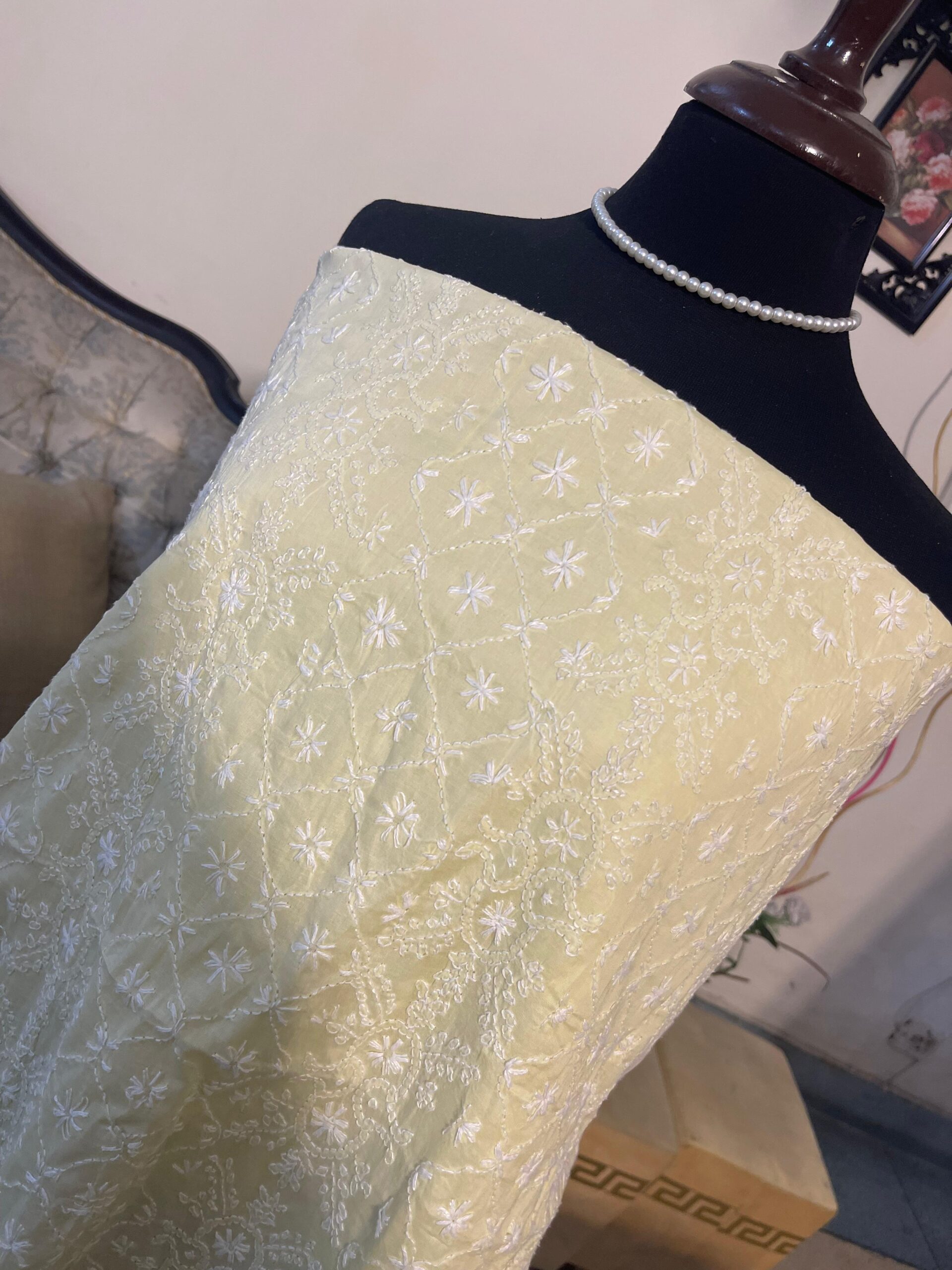 Pastel Lemon Yellow Hand Embroidered Chikankari Lawn 2-Piece Unstitched Suit for Women | Premium Lawn Collection - Image 4