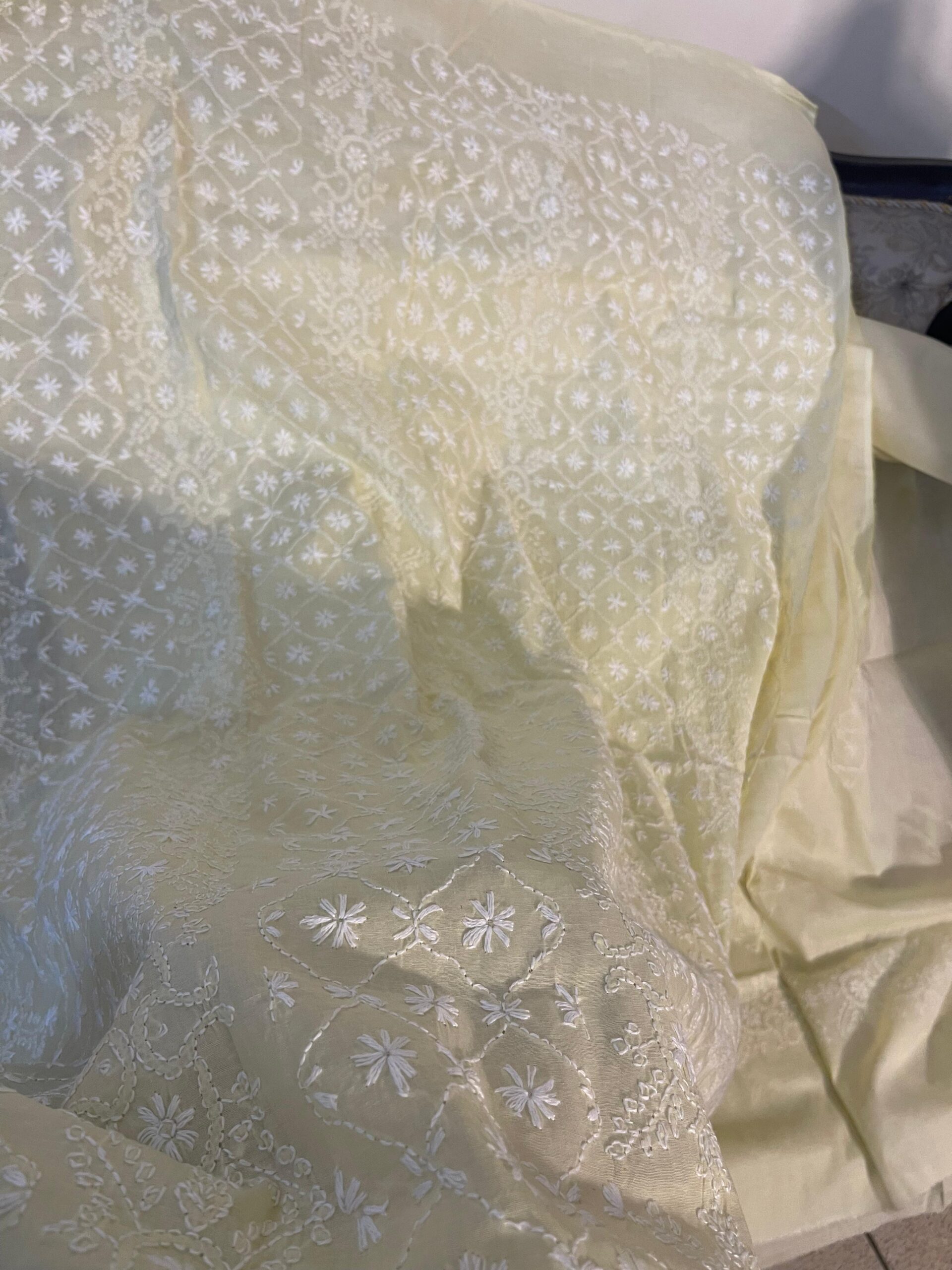 Pastel Lemon Yellow Hand Embroidered Chikankari Lawn 2-Piece Unstitched Suit for Women | Premium Lawn Collection - Image 5