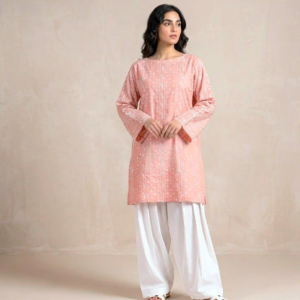 Dusty Peach Hand Embroidered Chikankari Lawn Kurta for Women | Premium Unstitched Summer Lawn Shirt