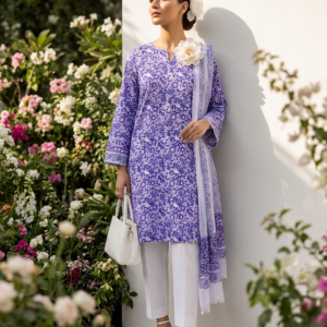 Lavender Purple Pure Lawn Shirt & Dupatta | Premium Unstitched 2 Piece Block Print Suit