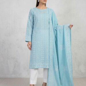 Powder Blue Handmade Chikankari Shirt & Dupatta | Unstitched Pure Lawn Summer Suit