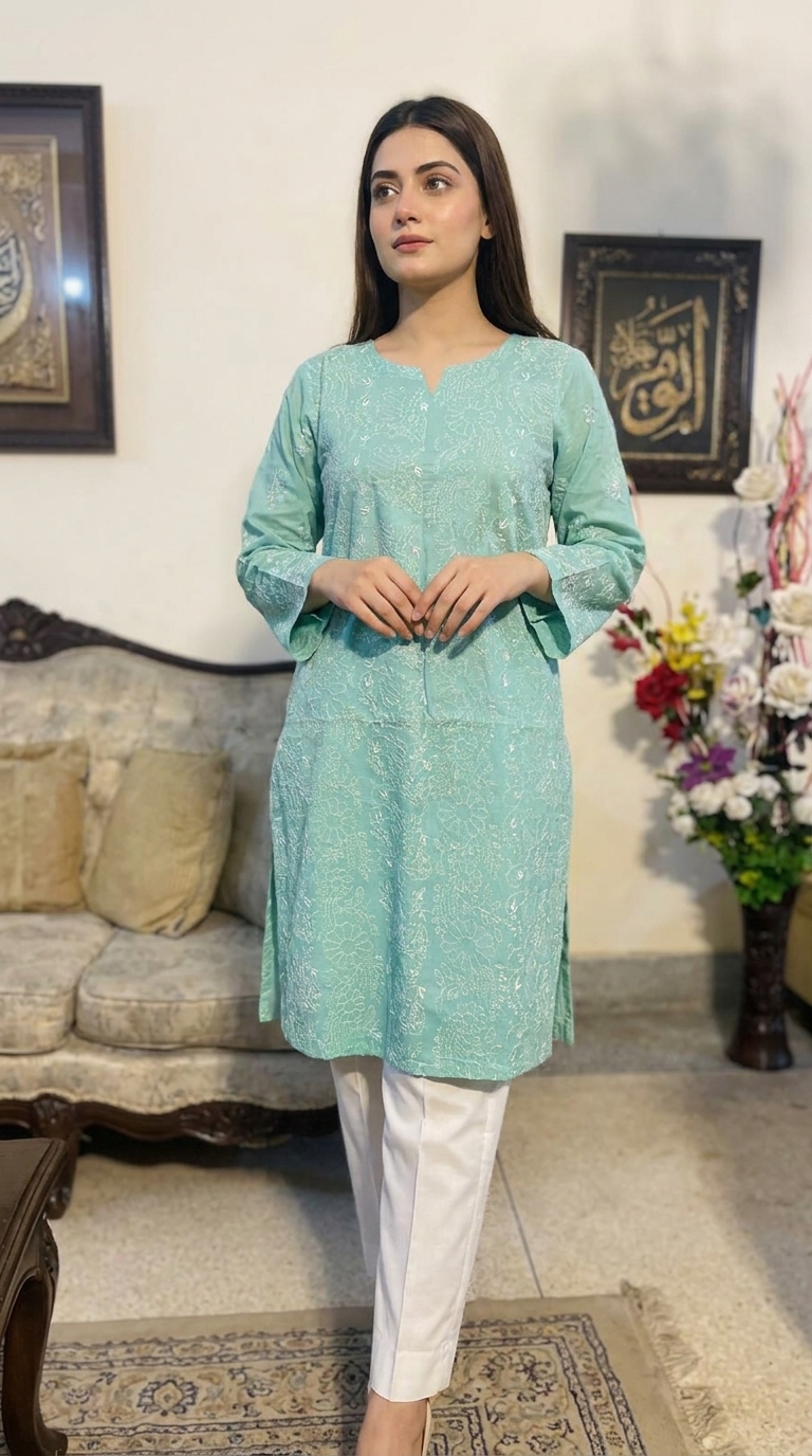 sea-green-handmade-chikankari-lawn-kurta-for-women-premium-embroidered-summer-lawn-shirt