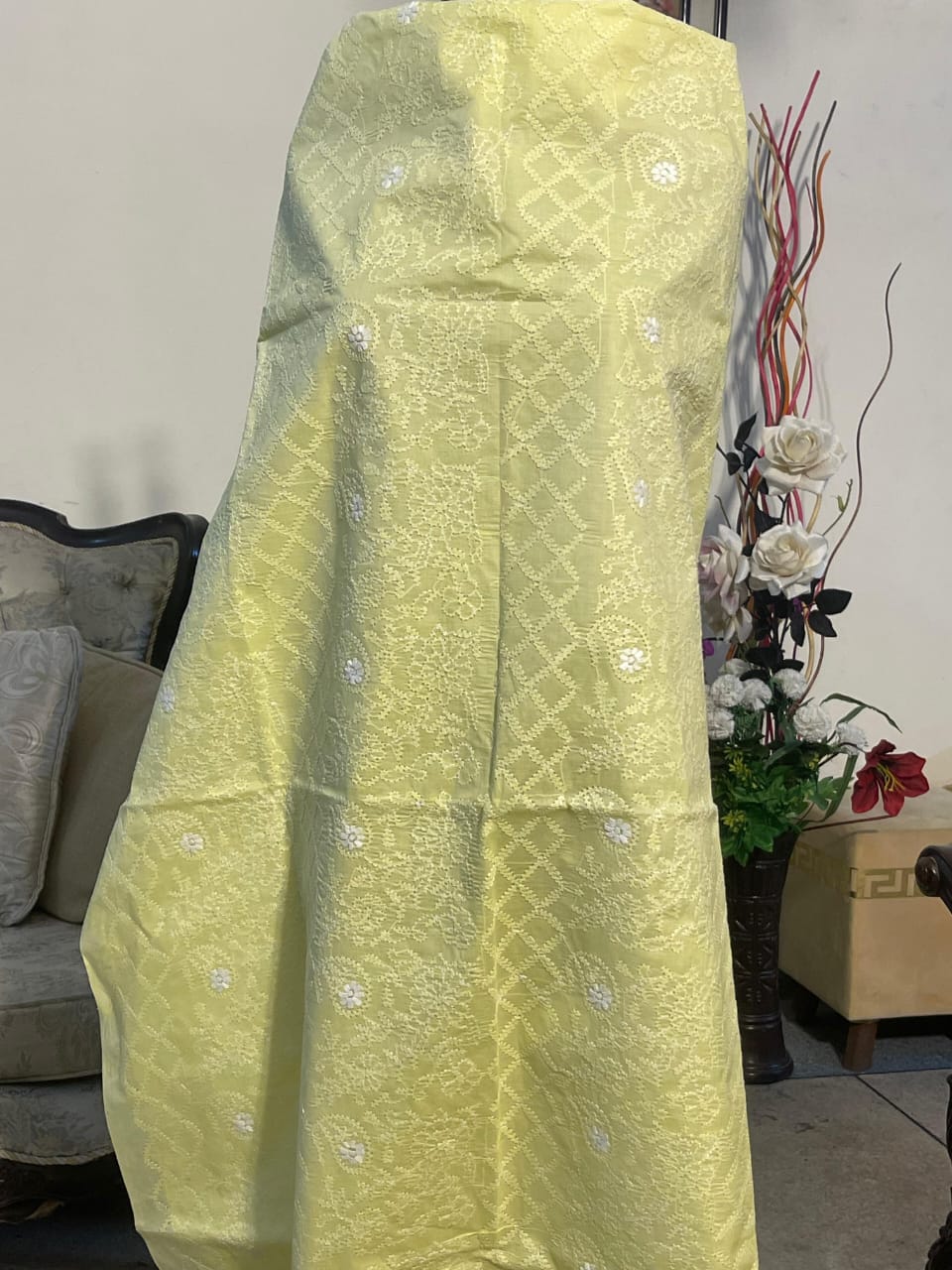 Sunshine Yellow Handmade Chikankari Lawn Kurta for Women | Premium Embroidered Summer Lawn Shirt - Image 2