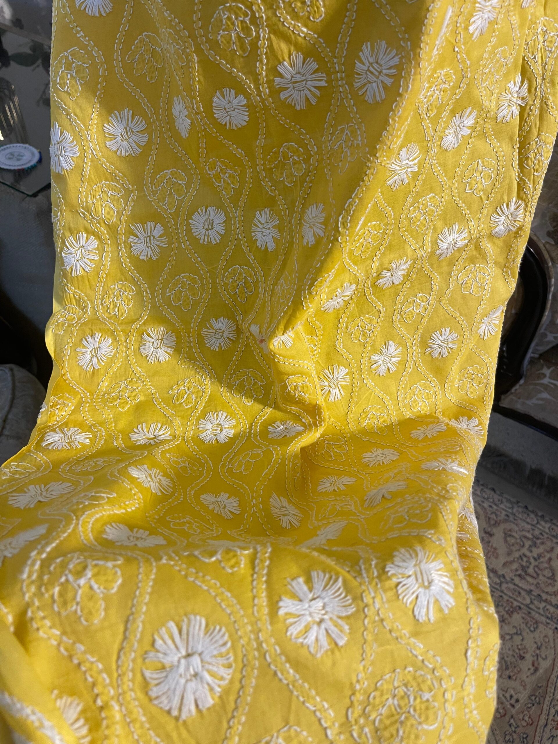 Sunflower Yellow Handmade Chikankari Shirt | Unstitched Pure Lawn Fabric - Image 2
