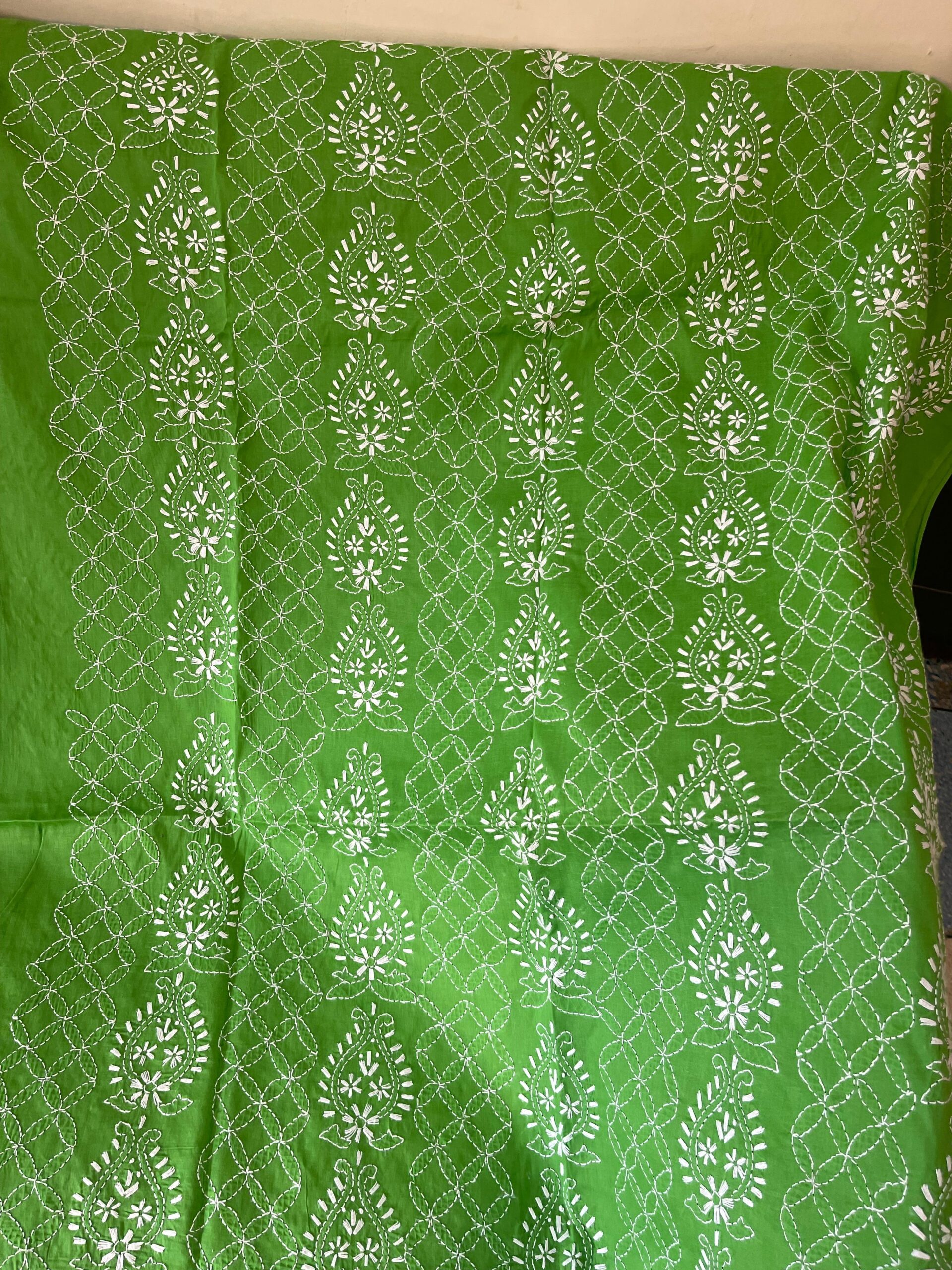 Parrot Green Handmade Chikankari Shirt & Dupatta | Unstitched Pure Lawn Suit - Image 4