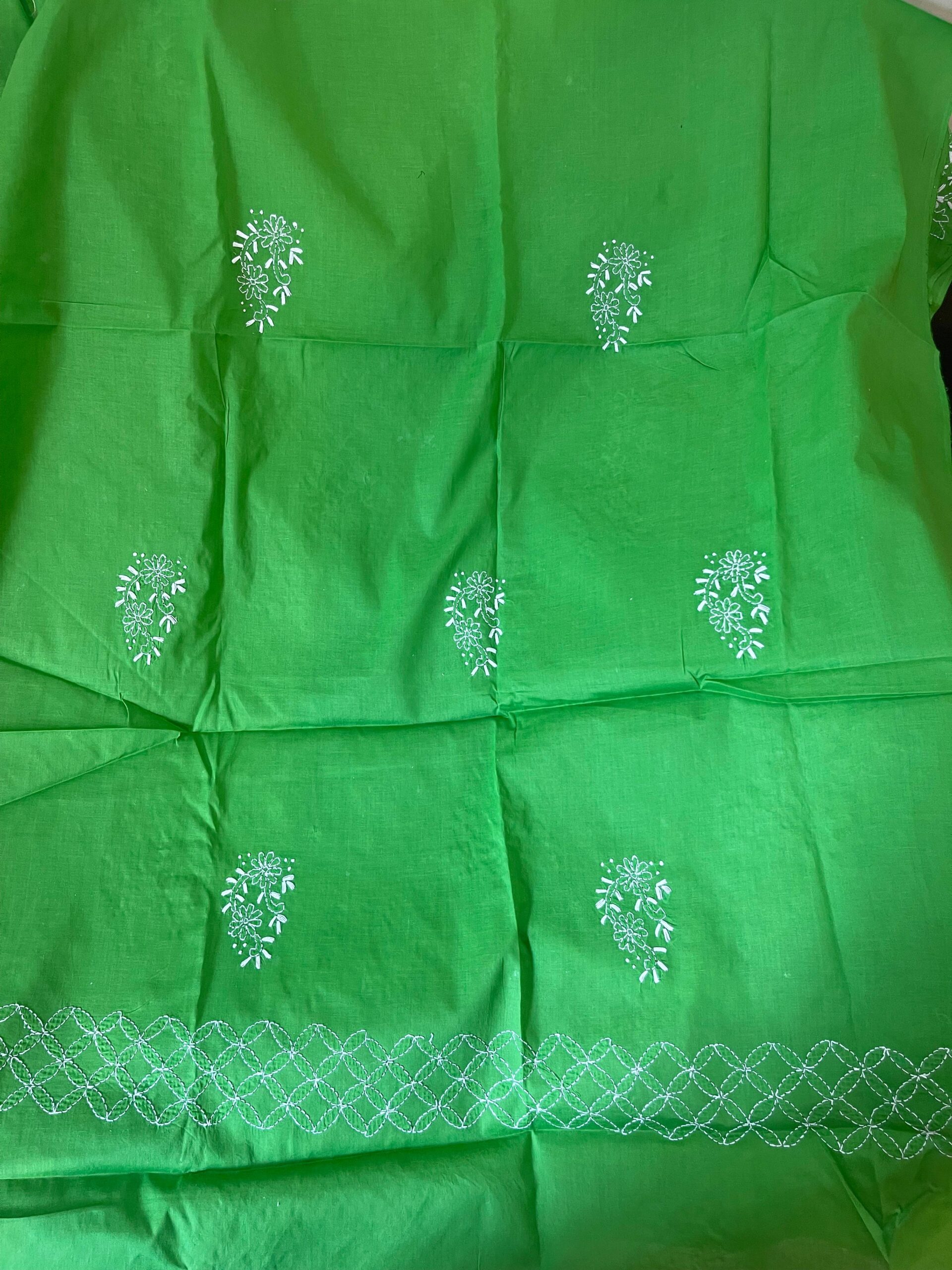 Parrot Green Handmade Chikankari Shirt & Dupatta | Unstitched Pure Lawn Suit - Image 5