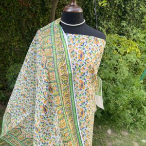 Handmade Meadow Paisley Floral Block Printed Pure Lawn 2 Piece Unstitched Suit with Brochia Dupatta