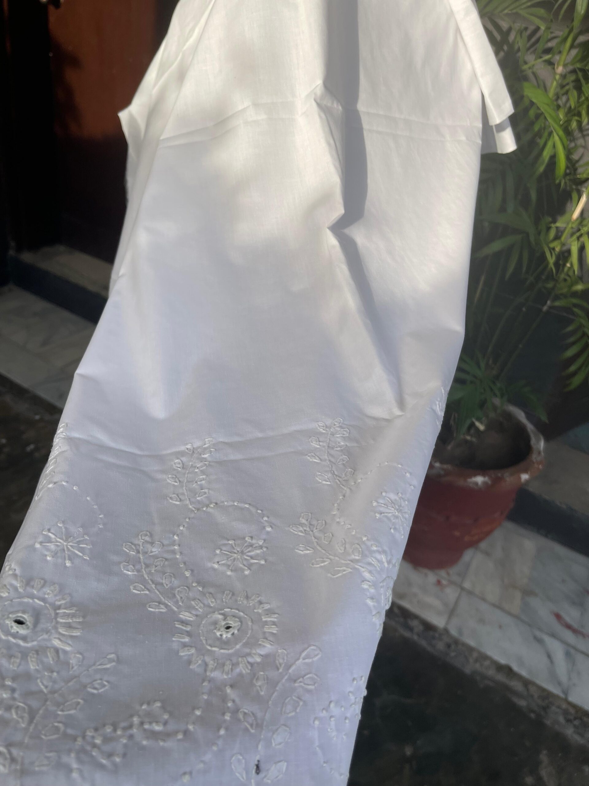 White Chikankari Lawn Trouser with Handmade Embroidery | Kaar-e-Nakh - Image 2