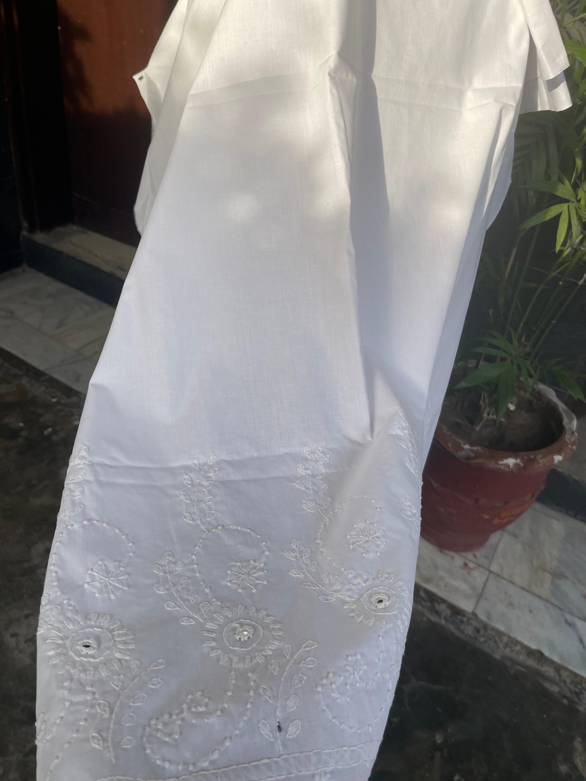 White Chikankari Lawn Trouser with Handmade Embroidery | Kaar-e-Nakh