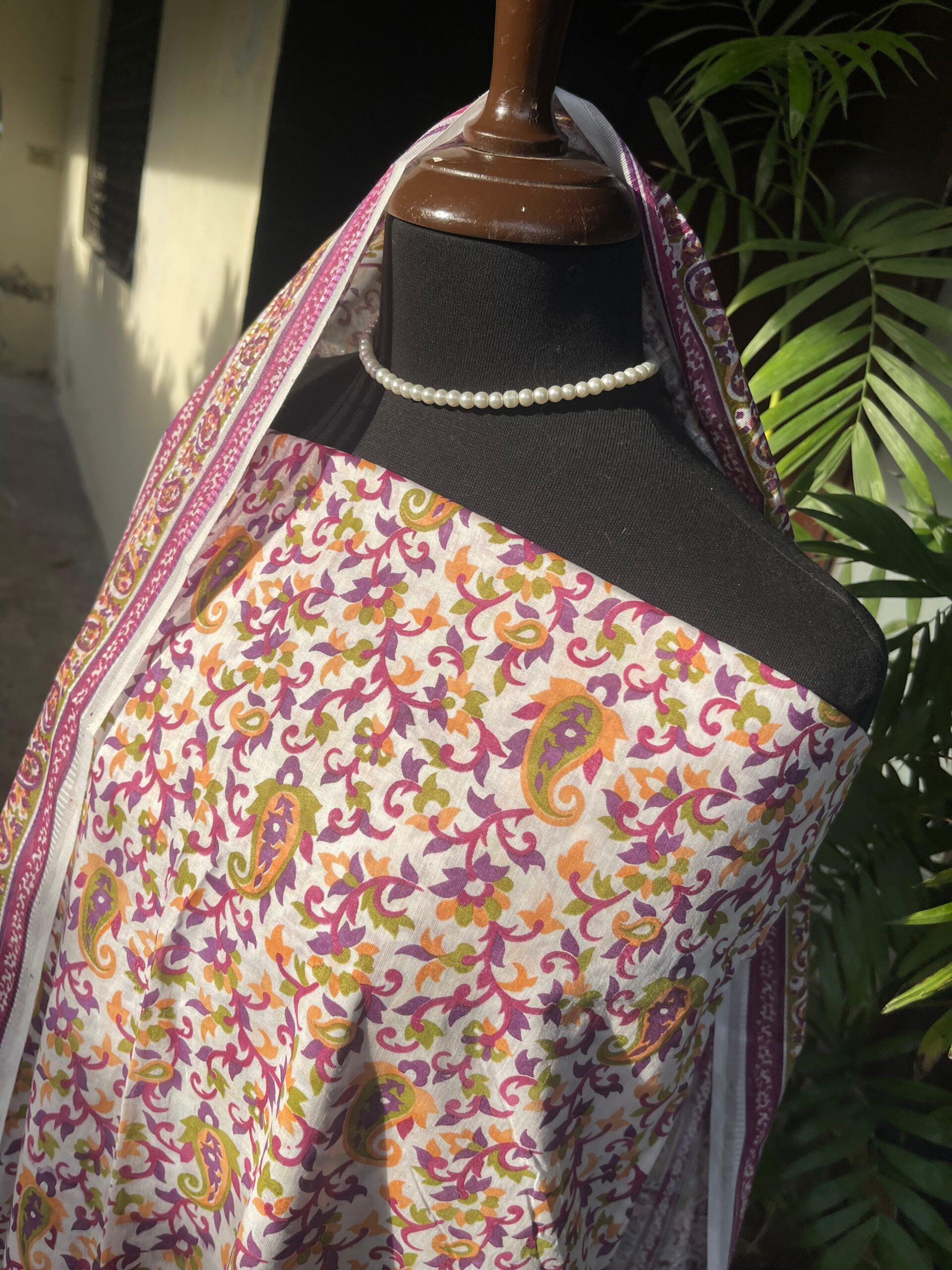 Handmade Multi Block Printed Pure Lawn 2 Piece Unstitched Suit with Brochia Dupatta | Floral & Paisley Hand Block Print | Summer Collection - Image 3