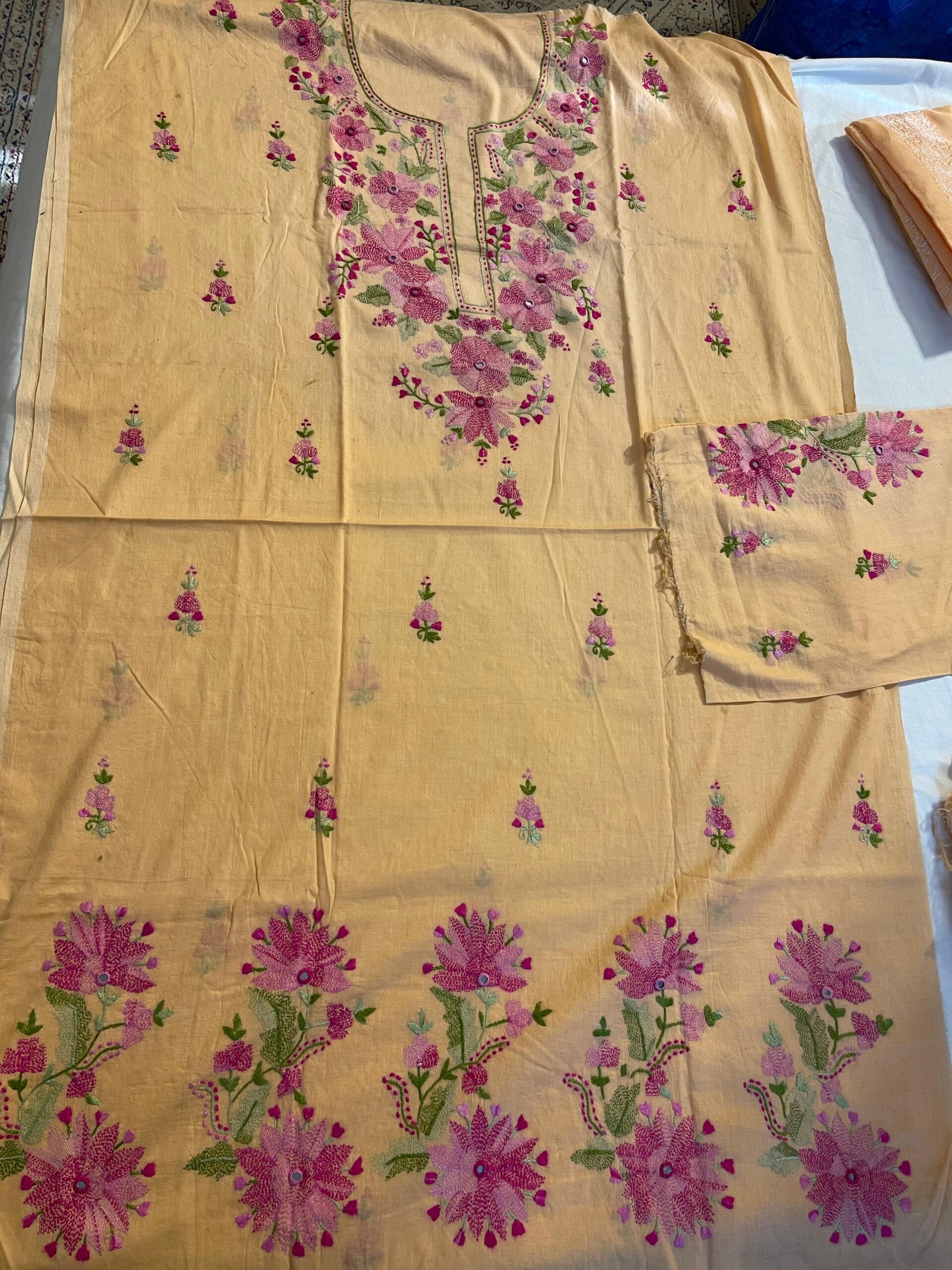 Soft Peach Handmade Kacha Tanka Embroidered Unstitched Lawn Shirt | Premium Women's Summer Kurta Fabric - Image 2