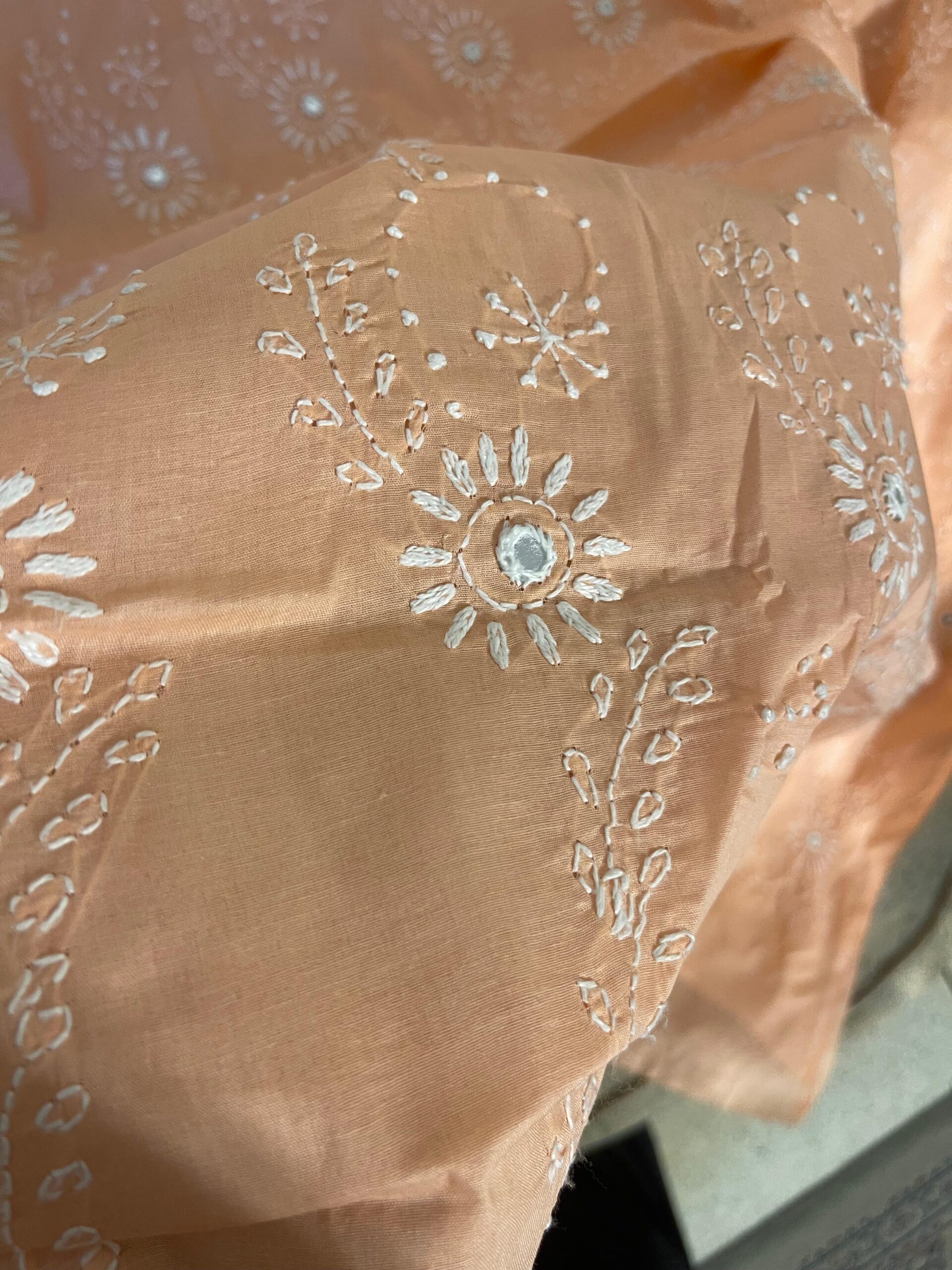 Peach Handmade Chikankari Lawn Suit with Dupatta | 2 Piece Embroidered Pure Lawn Dress for Women - Image 2