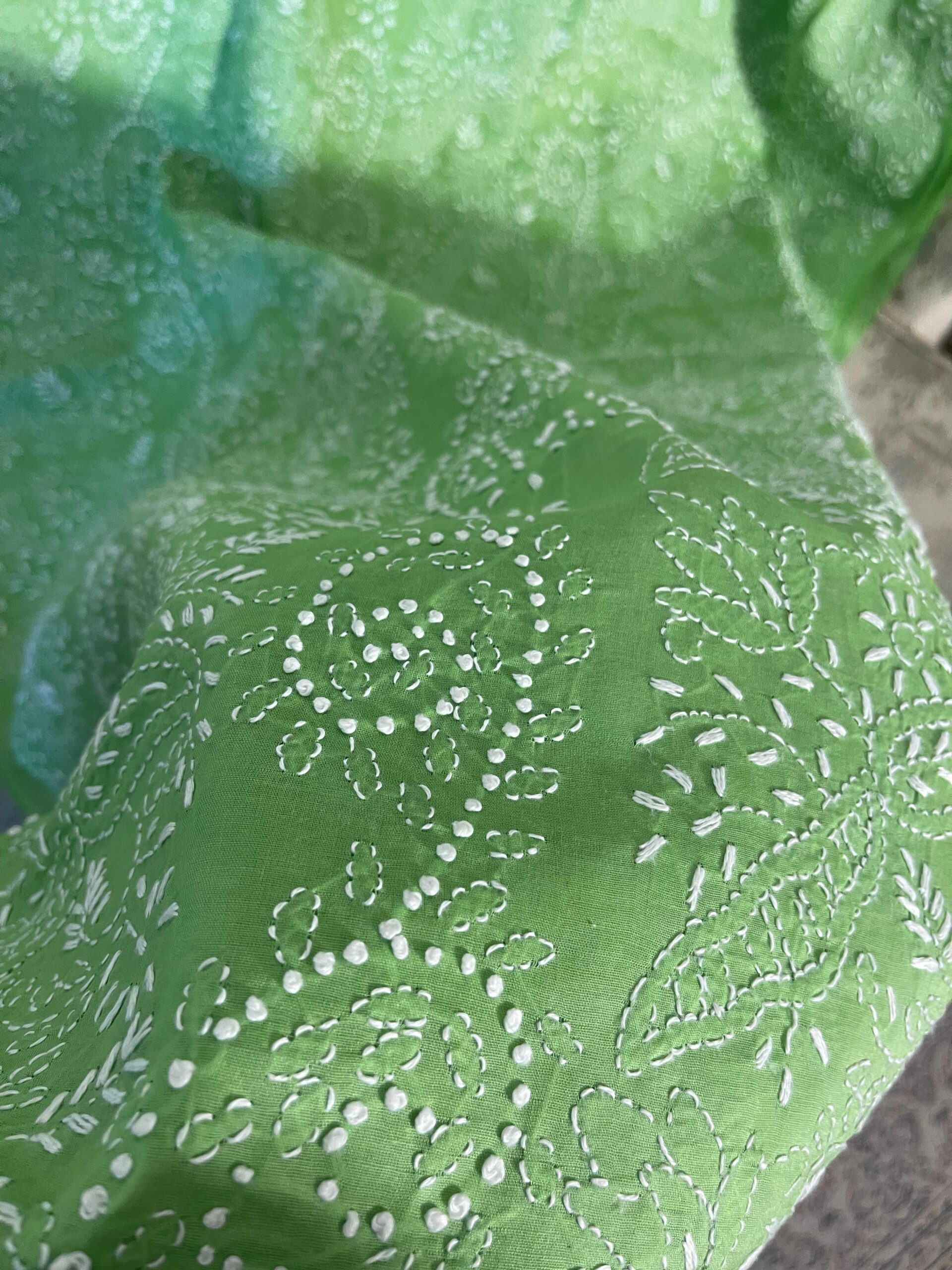Spring Green Handmade Chikankari Shirt & Dupatta | Unstitched Pure Lawn Summer Suit - Image 3