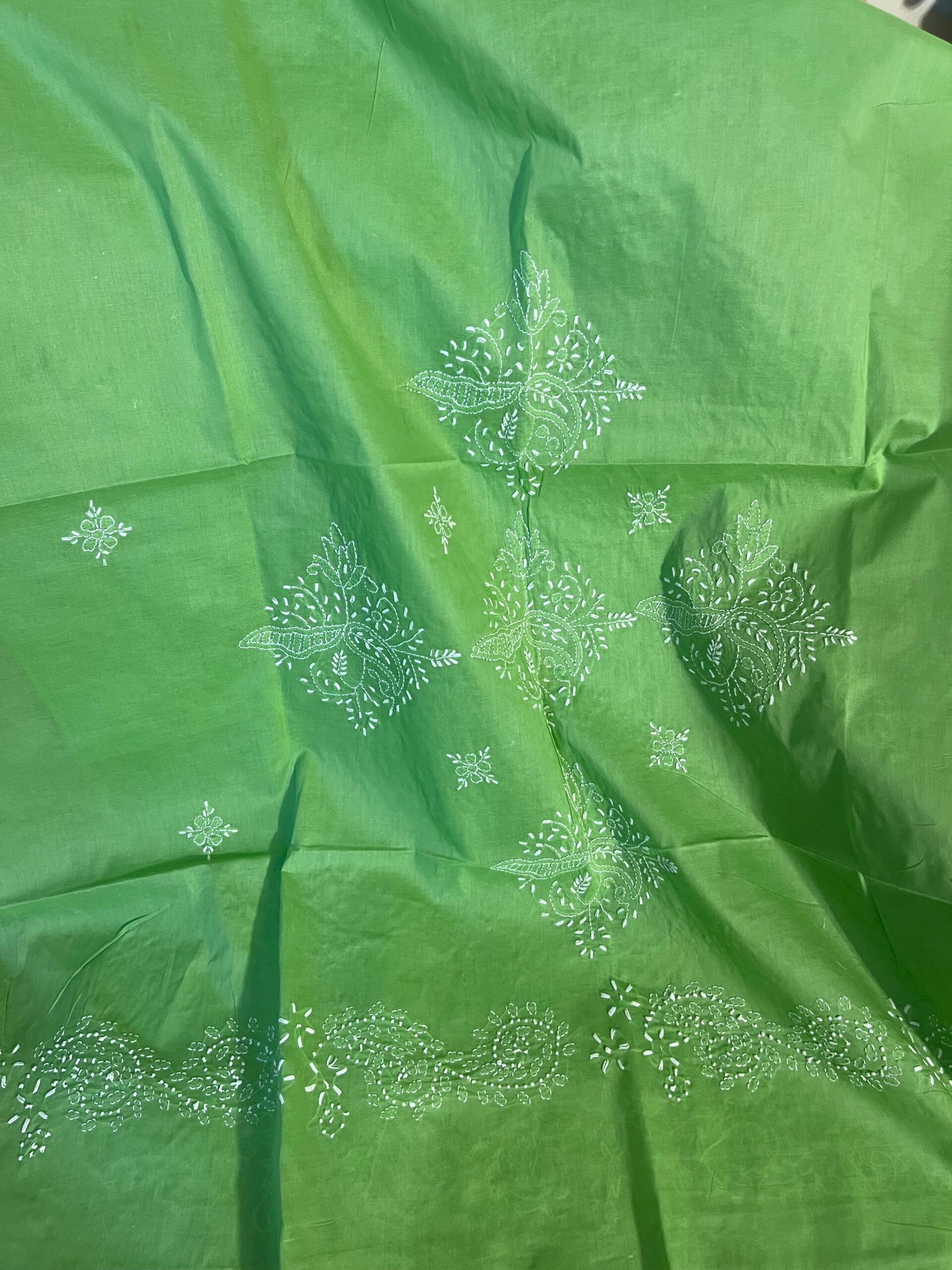 Spring Green Handmade Chikankari Shirt & Dupatta | Unstitched Pure Lawn Summer Suit - Image 4