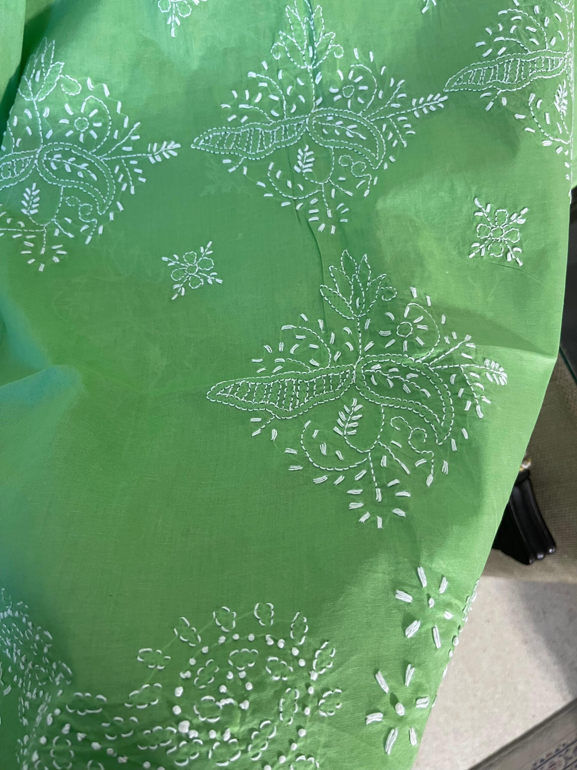 Spring Green Handmade Chikankari Shirt & Dupatta | Unstitched Pure Lawn Summer Suit - Image 5