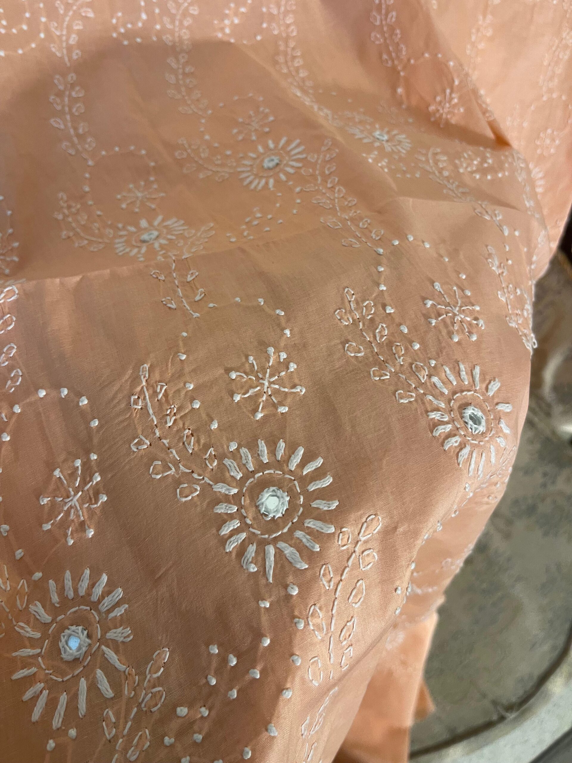 Peach Handmade Chikankari Lawn Suit with Dupatta | 2 Piece Embroidered Pure Lawn Dress for Women - Image 3