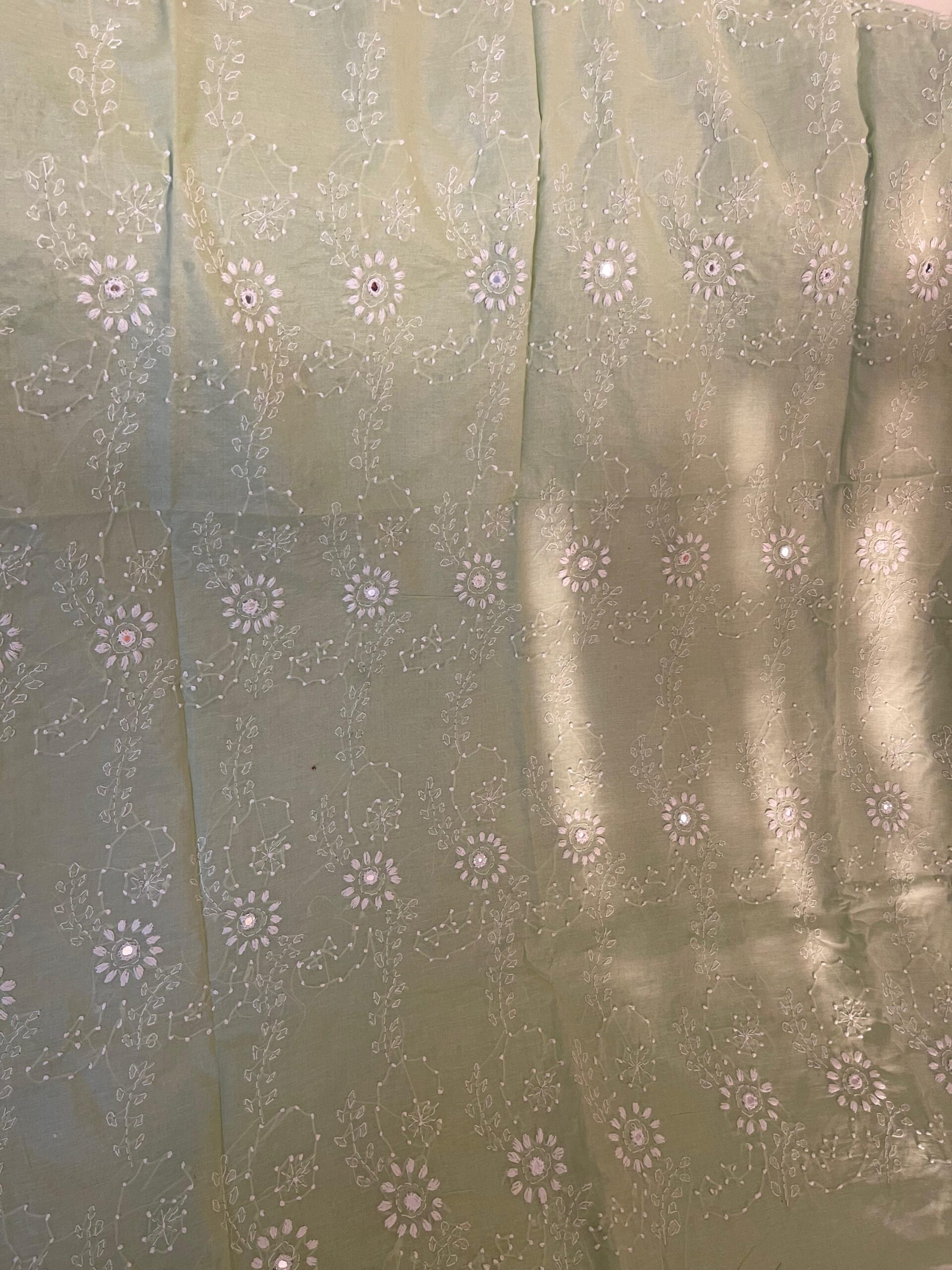Pale Green Handmade Chikankari Lawn Suit with Dupatta | 2 Piece Unstitched Embroidered Lawn Dress for Women - Image 2