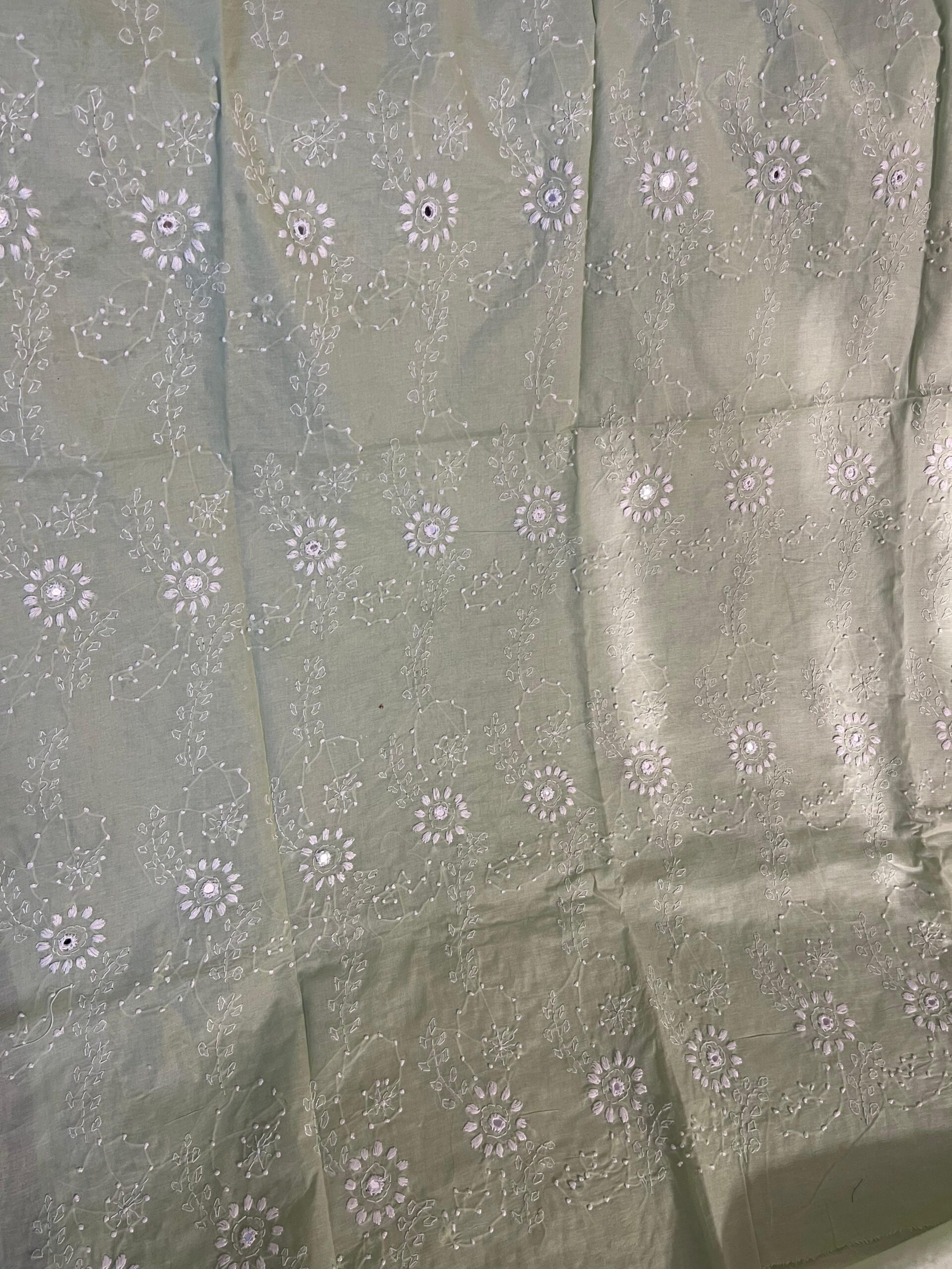 Pale Green Handmade Chikankari Lawn Suit with Dupatta | 2 Piece Unstitched Embroidered Lawn Dress for Women - Image 3