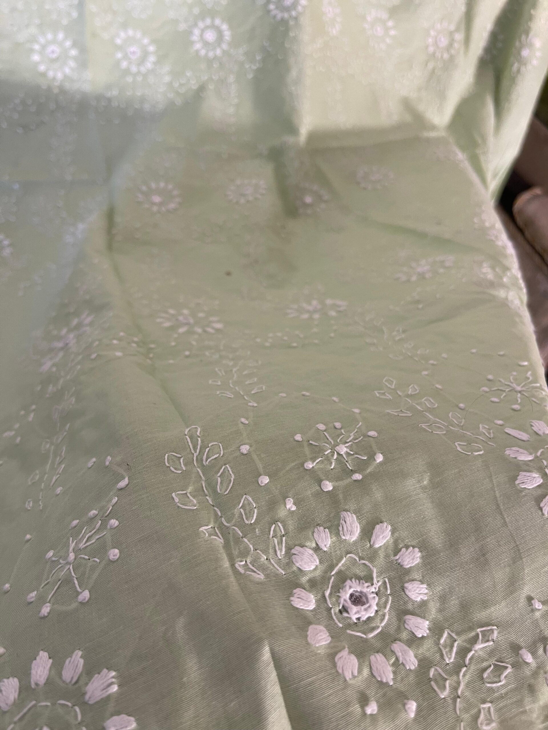 Pale Green Handmade Chikankari Lawn Suit with Dupatta | 2 Piece Unstitched Embroidered Lawn Dress for Women - Image 4