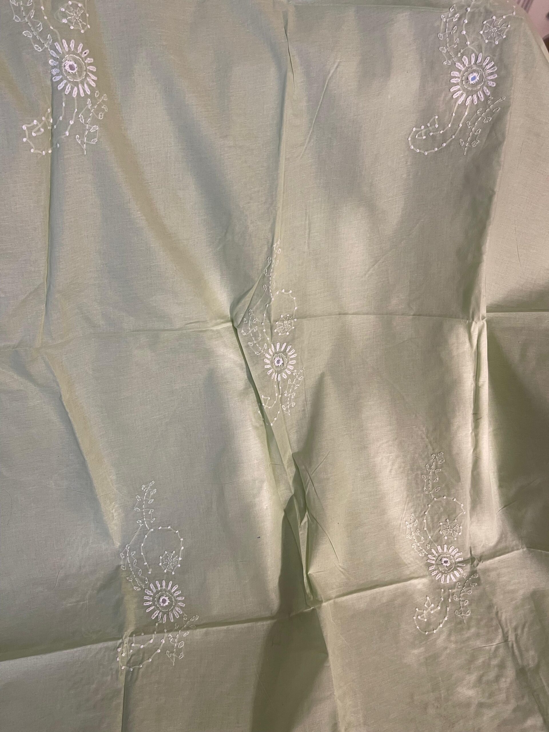 Pale Green Handmade Chikankari Lawn Suit with Dupatta | 2 Piece Unstitched Embroidered Lawn Dress for Women - Image 5