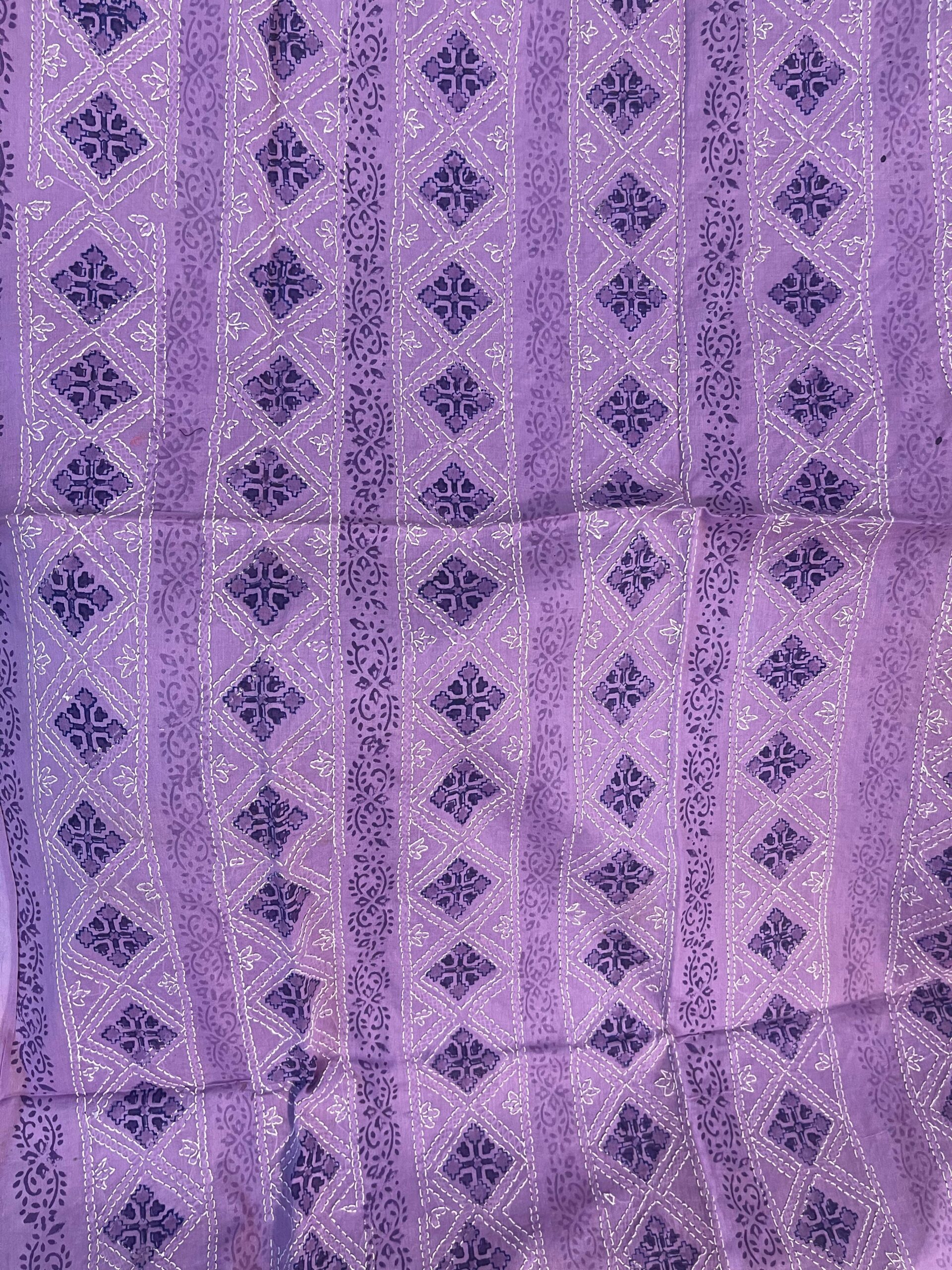 Lilac Purple Handmade Block Printed Chikankari Kurta | Premium Pure Lawn Unstitched Shirt | Summer Collection - Image 2