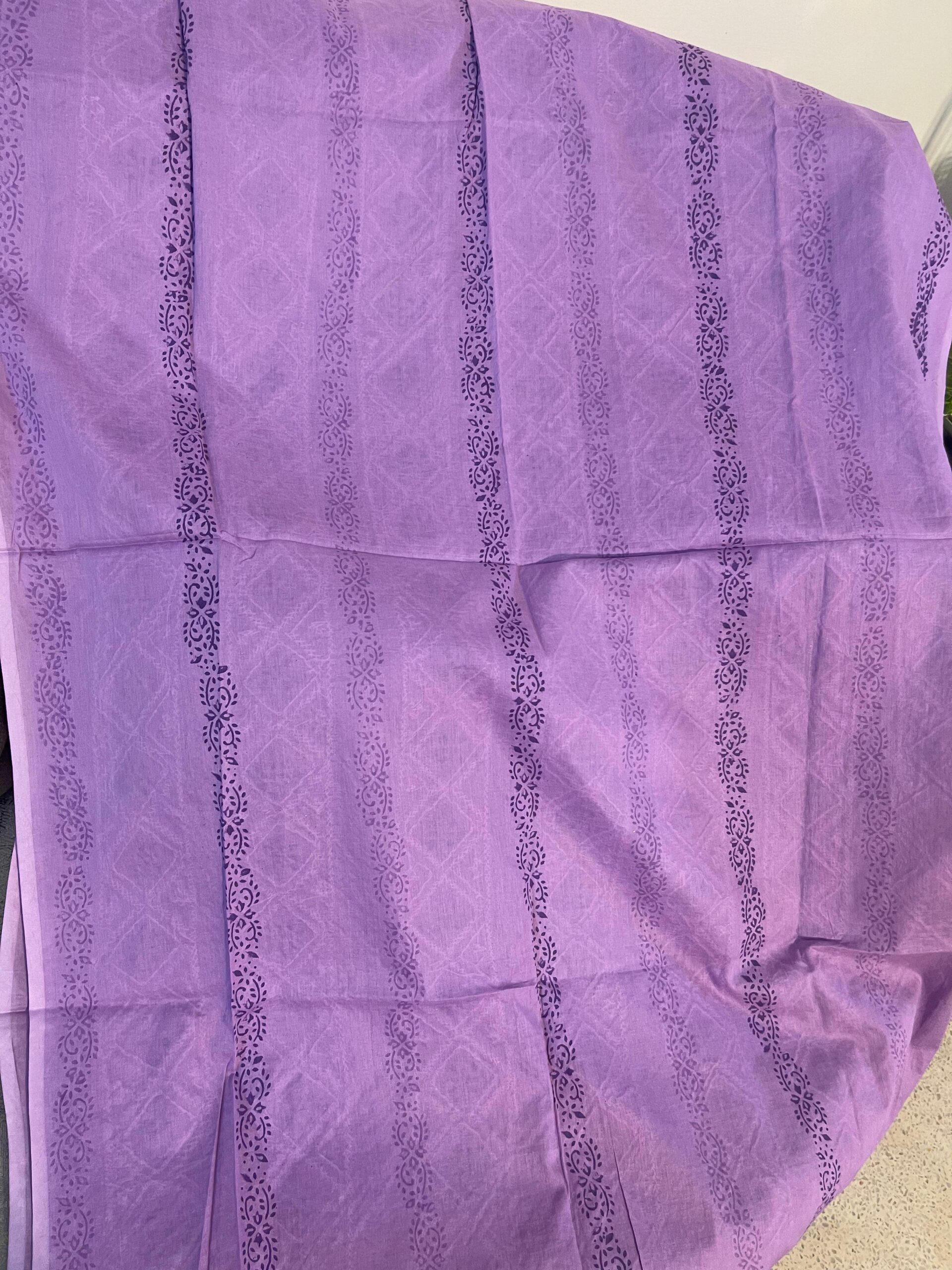 Lilac Purple Handmade Block Printed Chikankari Kurta | Premium Pure Lawn Unstitched Shirt | Summer Collection - Image 3
