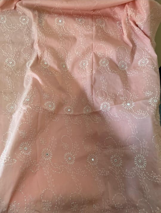 Powder Pink Handmade Embroidered Lawn Suit with Dupatta | 2 Piece Unstitched Lawn Dress for Women - Image 6