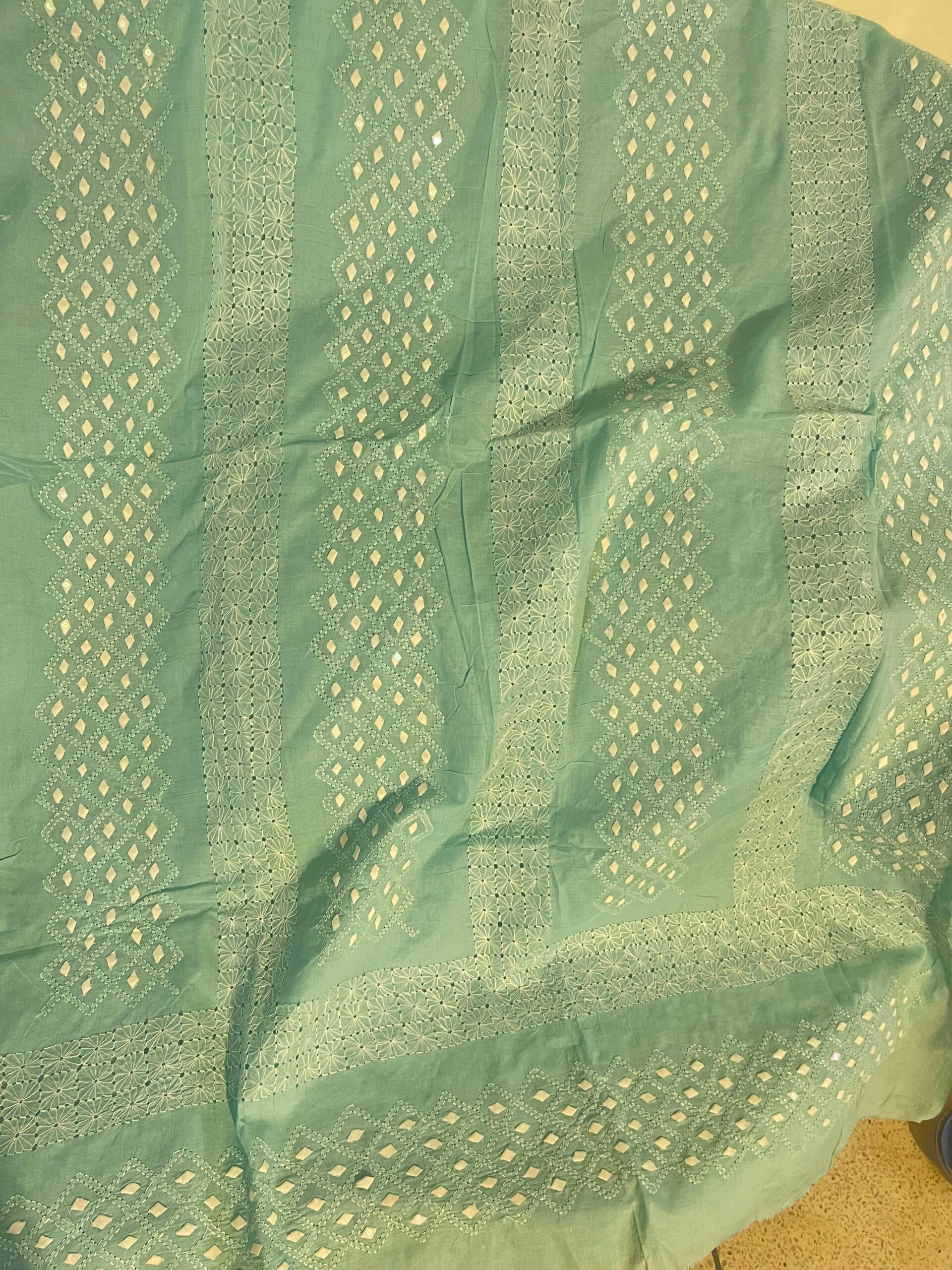 Soft Powder Blue Handmade Appliqué 2 Piece Unstitched Lawn Suit (Shirt & Dupatta) - Image 2