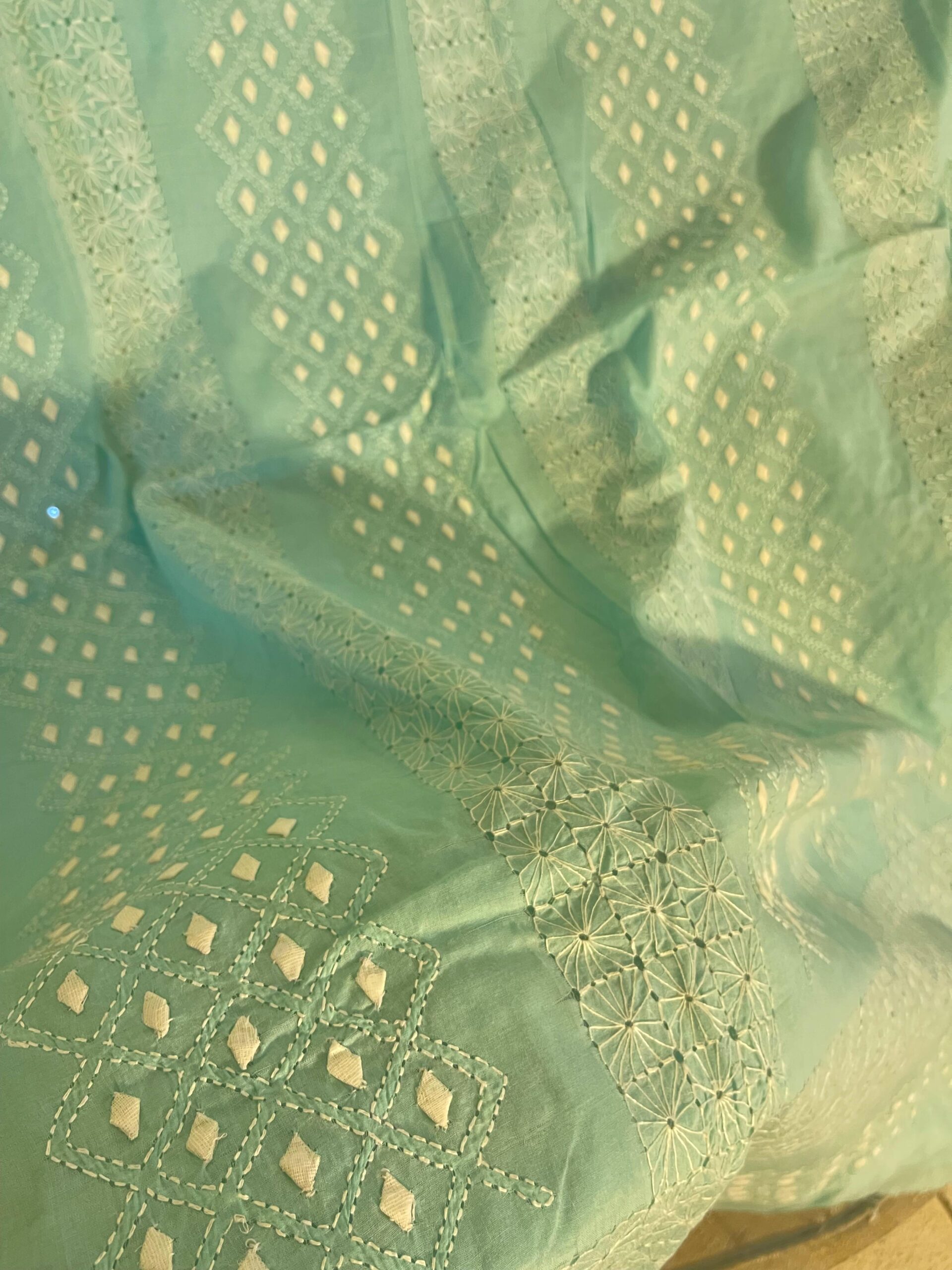Soft Powder Blue Handmade Appliqué 2 Piece Unstitched Lawn Suit (Shirt & Dupatta) - Image 3