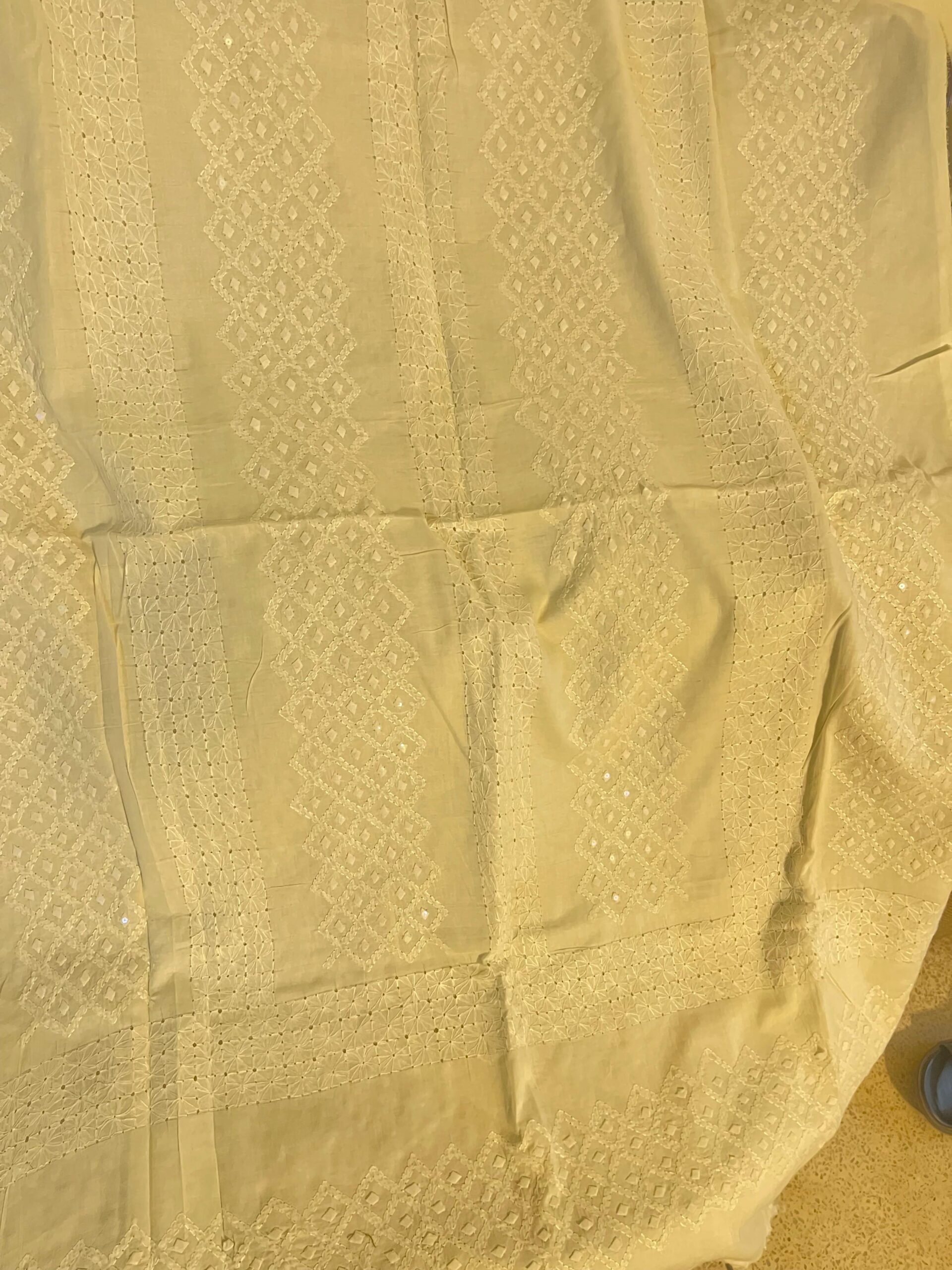 Pure White Handmade Chikankari & Appliqué 2 Piece Unstitched Lawn Suit (Shirt & Dupatta) - Image 2