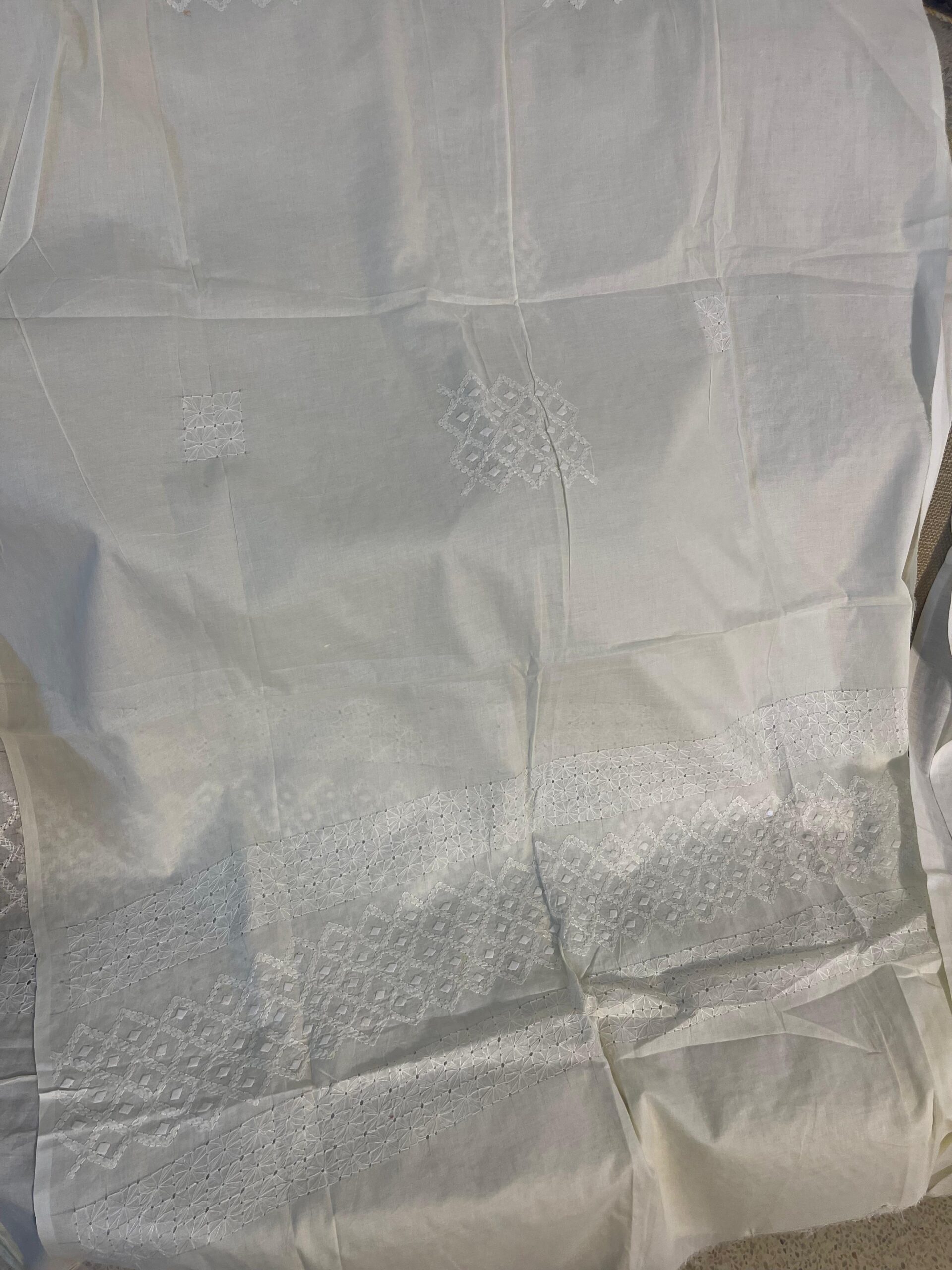 Pure White Handmade Chikankari & Appliqué 2 Piece Unstitched Lawn Suit (Shirt & Dupatta) - Image 3
