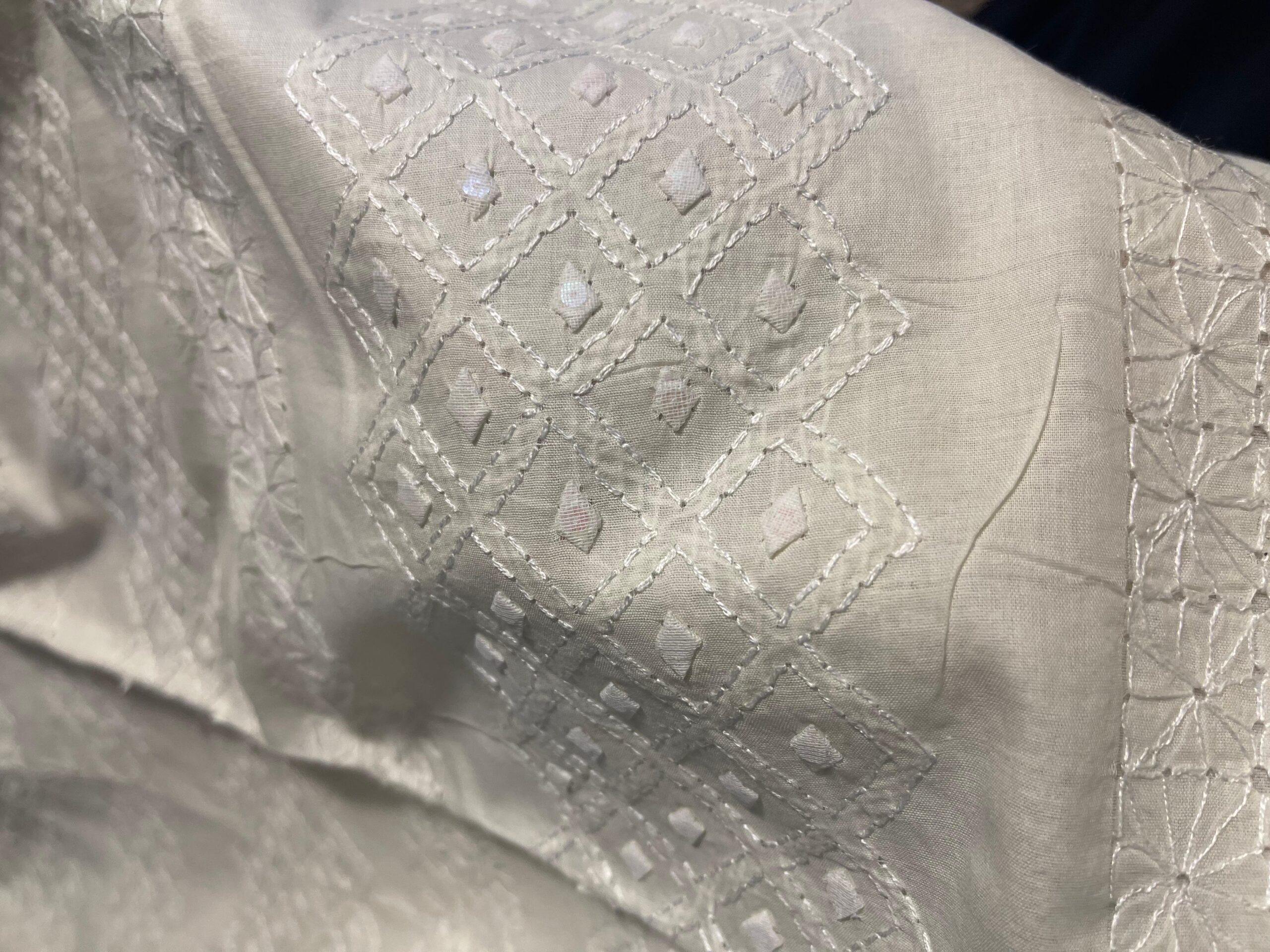 Pure White Handmade Chikankari & Appliqué 2 Piece Unstitched Lawn Suit (Shirt & Dupatta) - Image 4