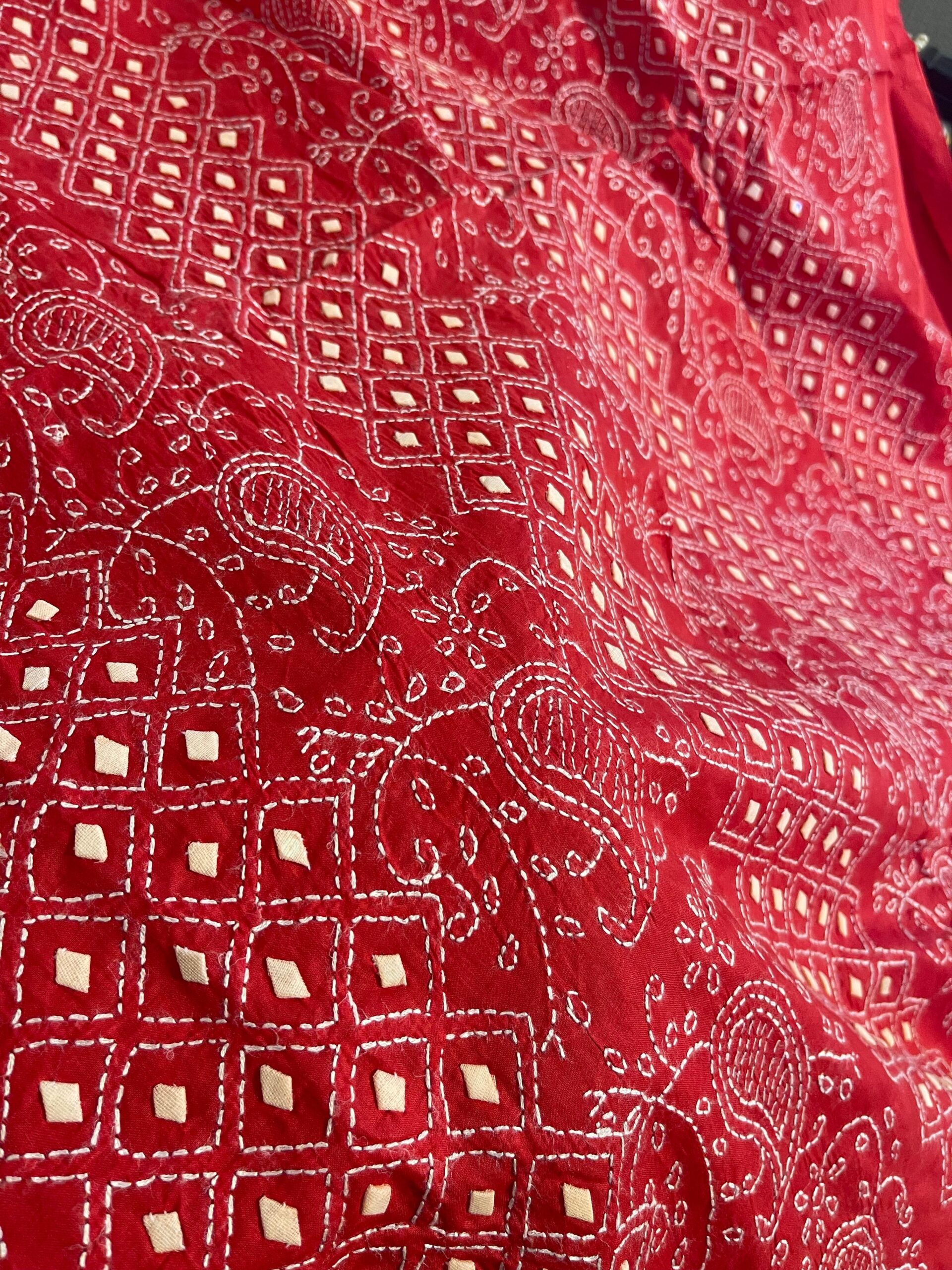 Crimson Red Handmade Appliqué Unstitched Lawn Suit for Women | Premium Pure Lawn Shirt with Embroidered Dupatta - Image 4