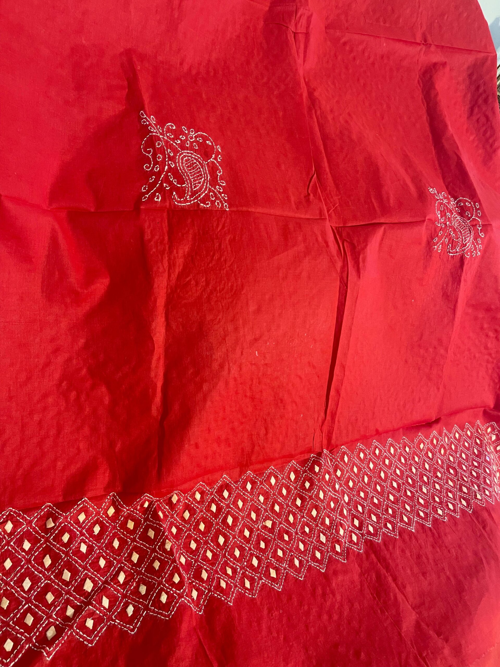Crimson Red Handmade Appliqué Unstitched Lawn Suit for Women | Premium Pure Lawn Shirt with Embroidered Dupatta - Image 6