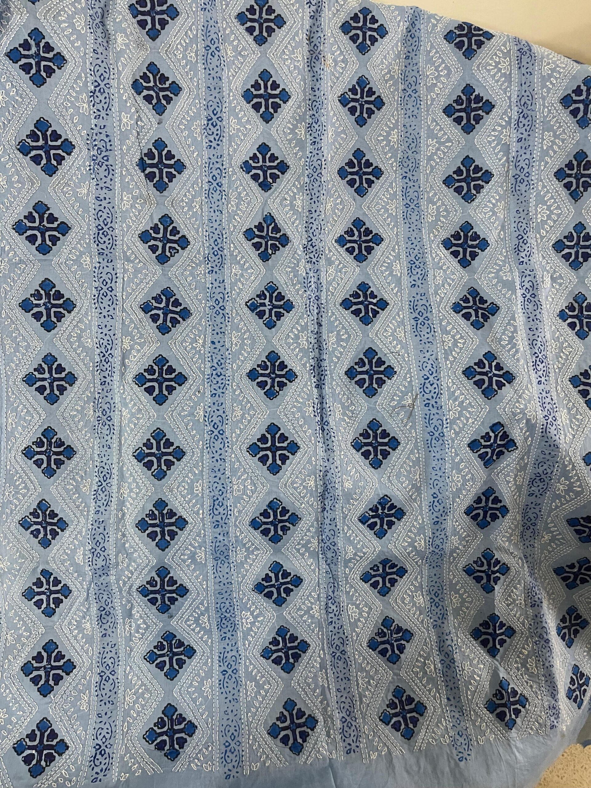 Sky Blue Handmade Block Printed Chikankari Kurta | Premium Pure Lawn Unstitched Shirt | Summer Collection - Image 4