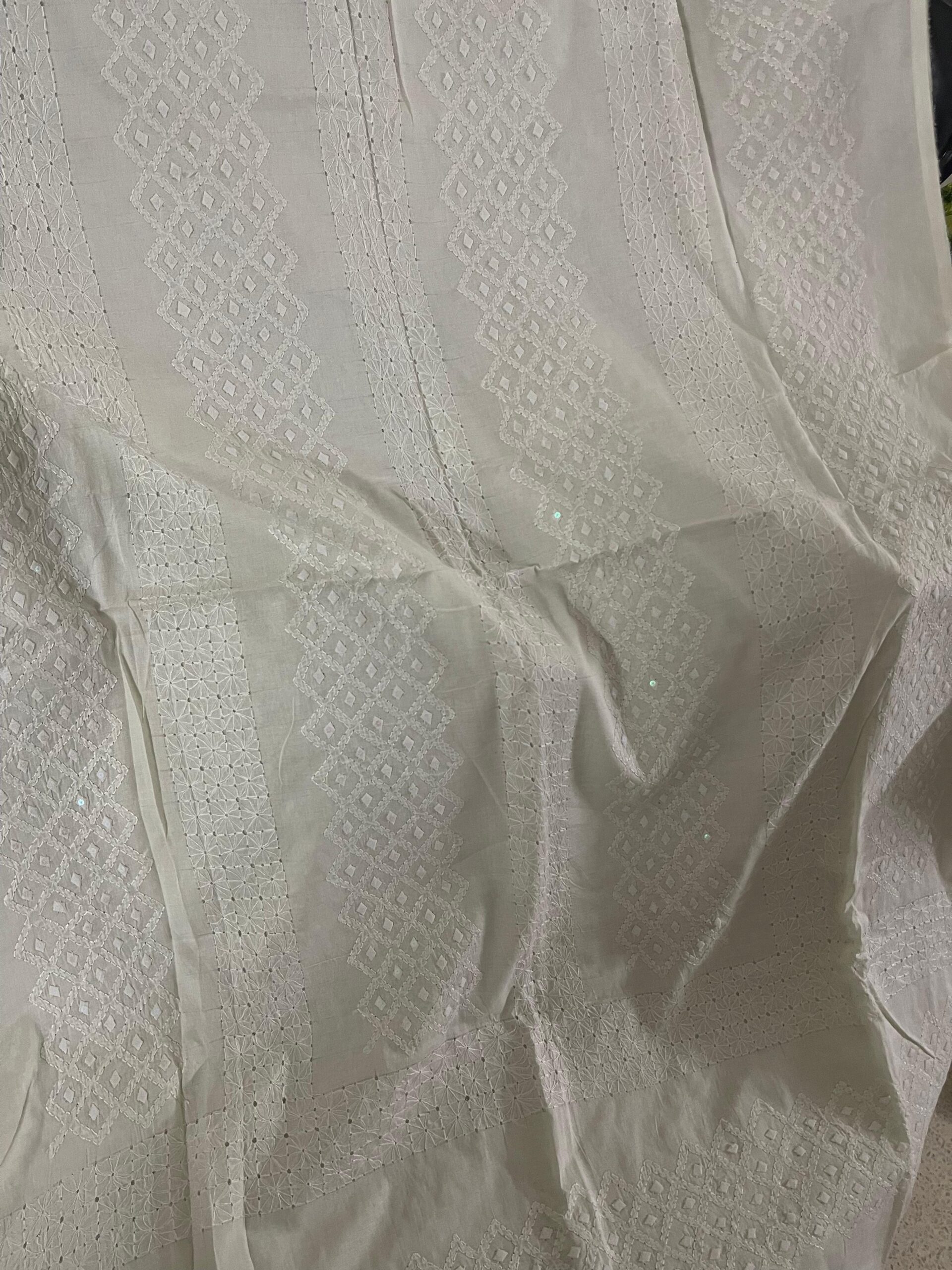 Pure White Handmade Chikankari & Appliqué 2 Piece Unstitched Lawn Suit (Shirt & Dupatta) - Image 6