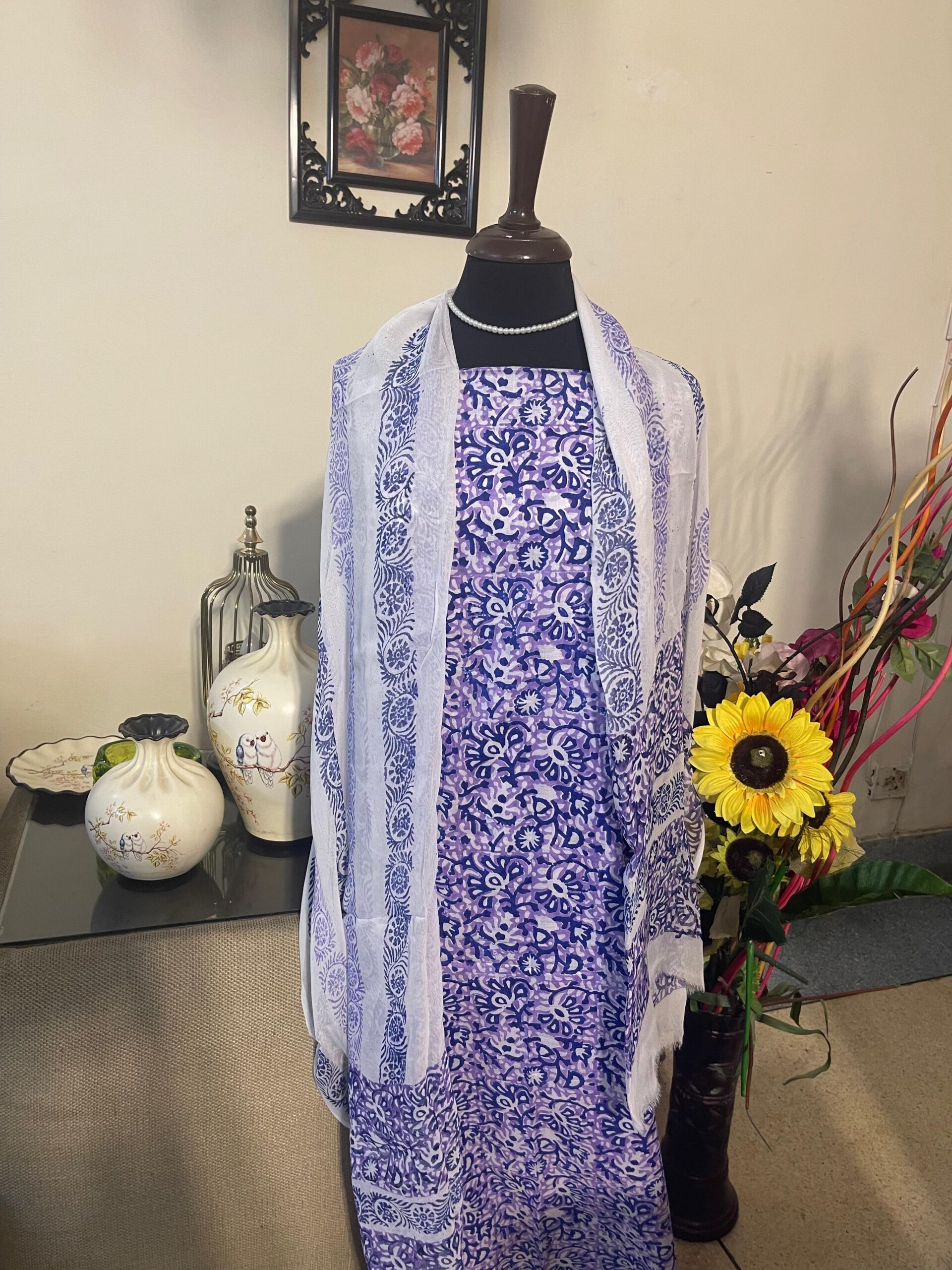 Lavender Purple Pure Lawn Shirt & Dupatta | Premium Unstitched 2 Piece Block Print Suit - Image 3
