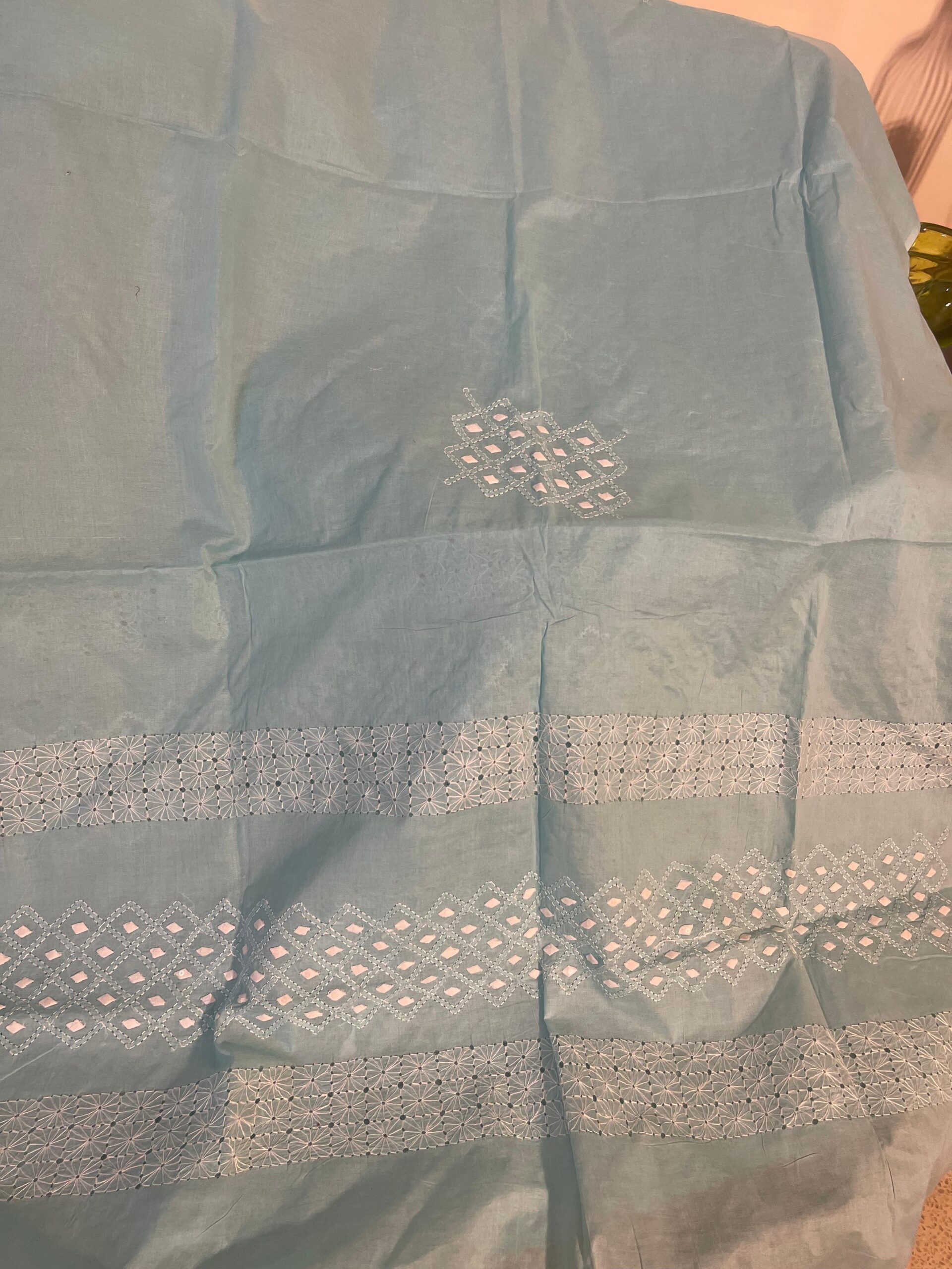 Soft Powder Blue Handmade Appliqué 2 Piece Unstitched Lawn Suit (Shirt & Dupatta) - Image 4