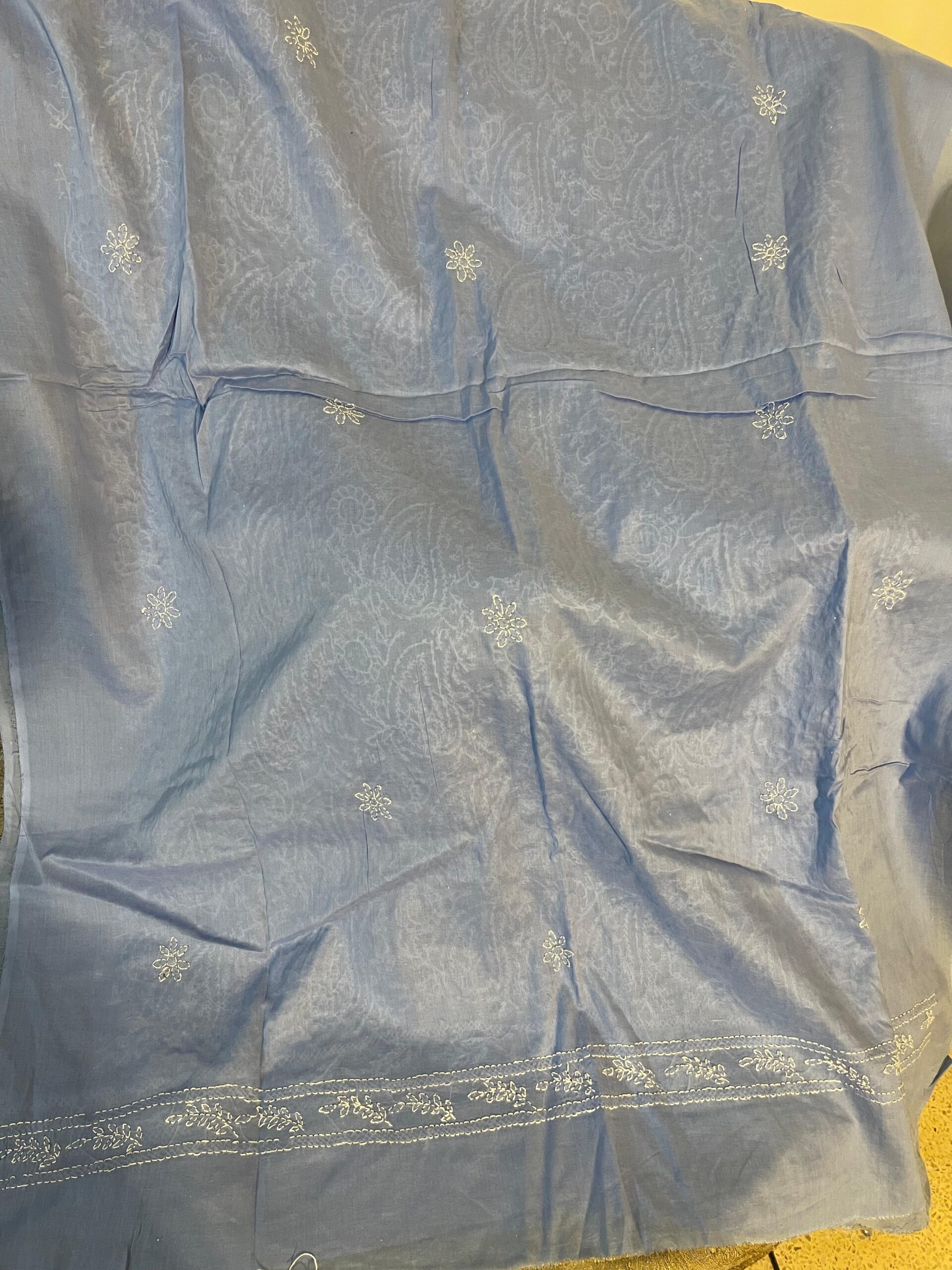 Greyish Blue Handmade Embroidered Lawn Kurta for Women | Premium Paisley Embroidered Summer Lawn Shirt - Image 2