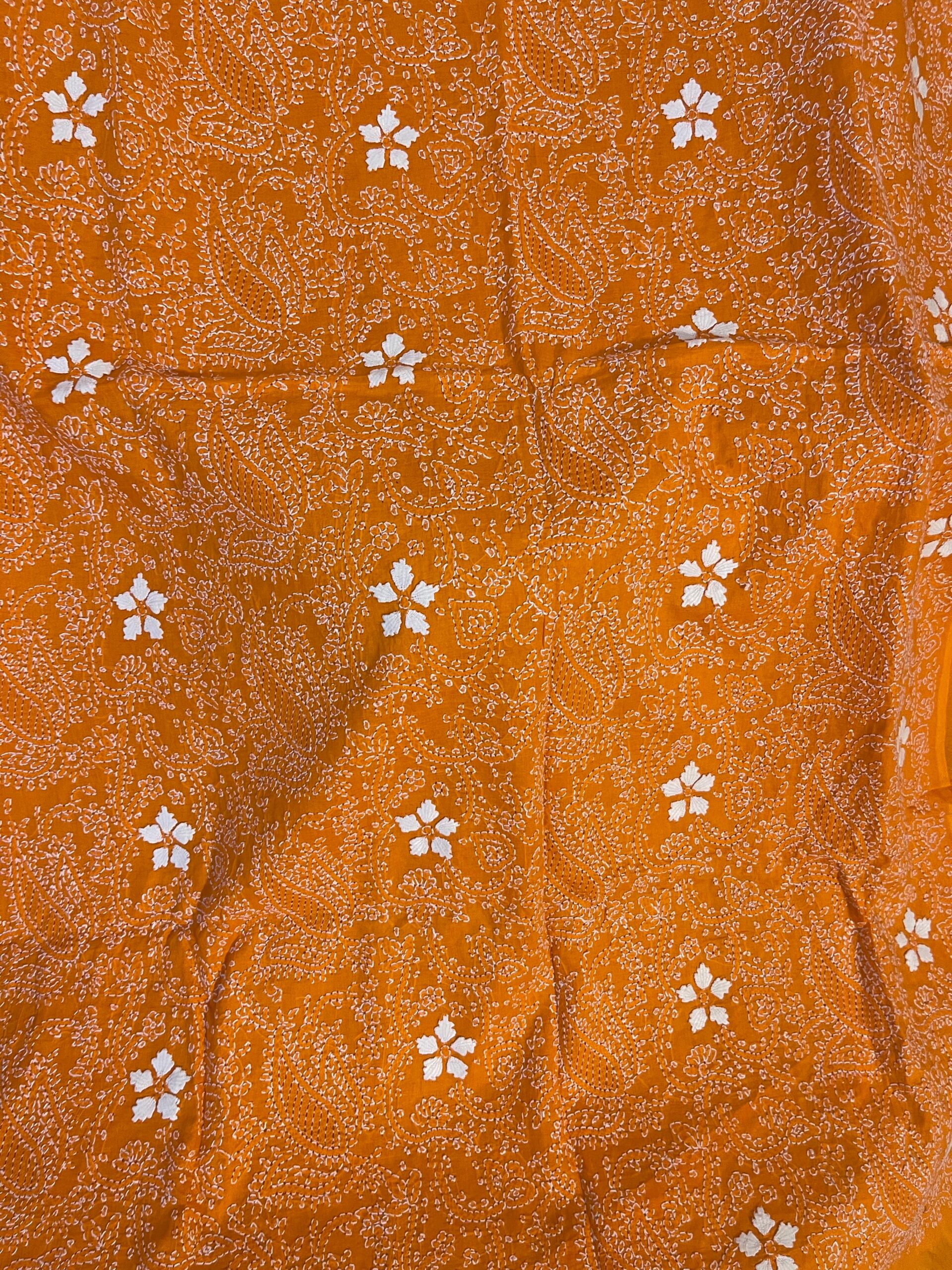 Mustard Orange Handmade Chikankari Shirt & Dupatta | Unstitched Pure Lawn Suit - Image 2