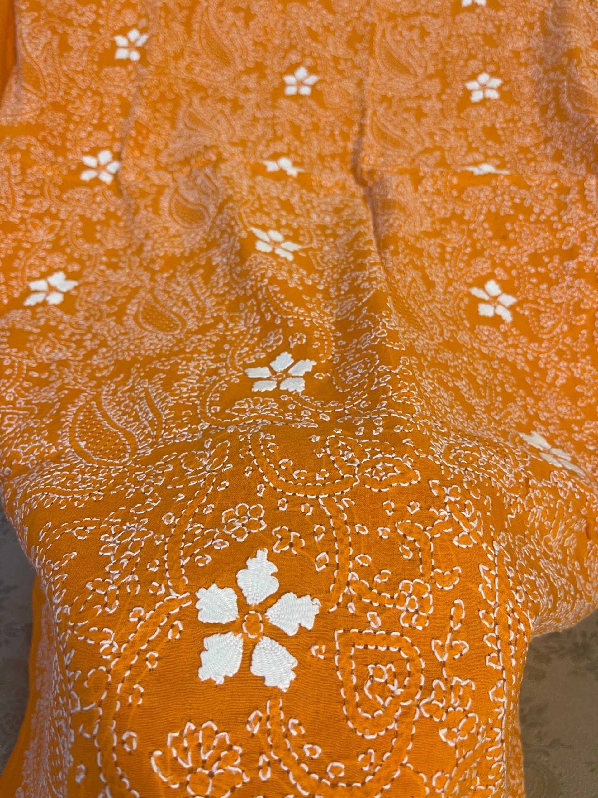 Mustard Orange Handmade Chikankari Shirt & Dupatta | Unstitched Pure Lawn Suit - Image 3