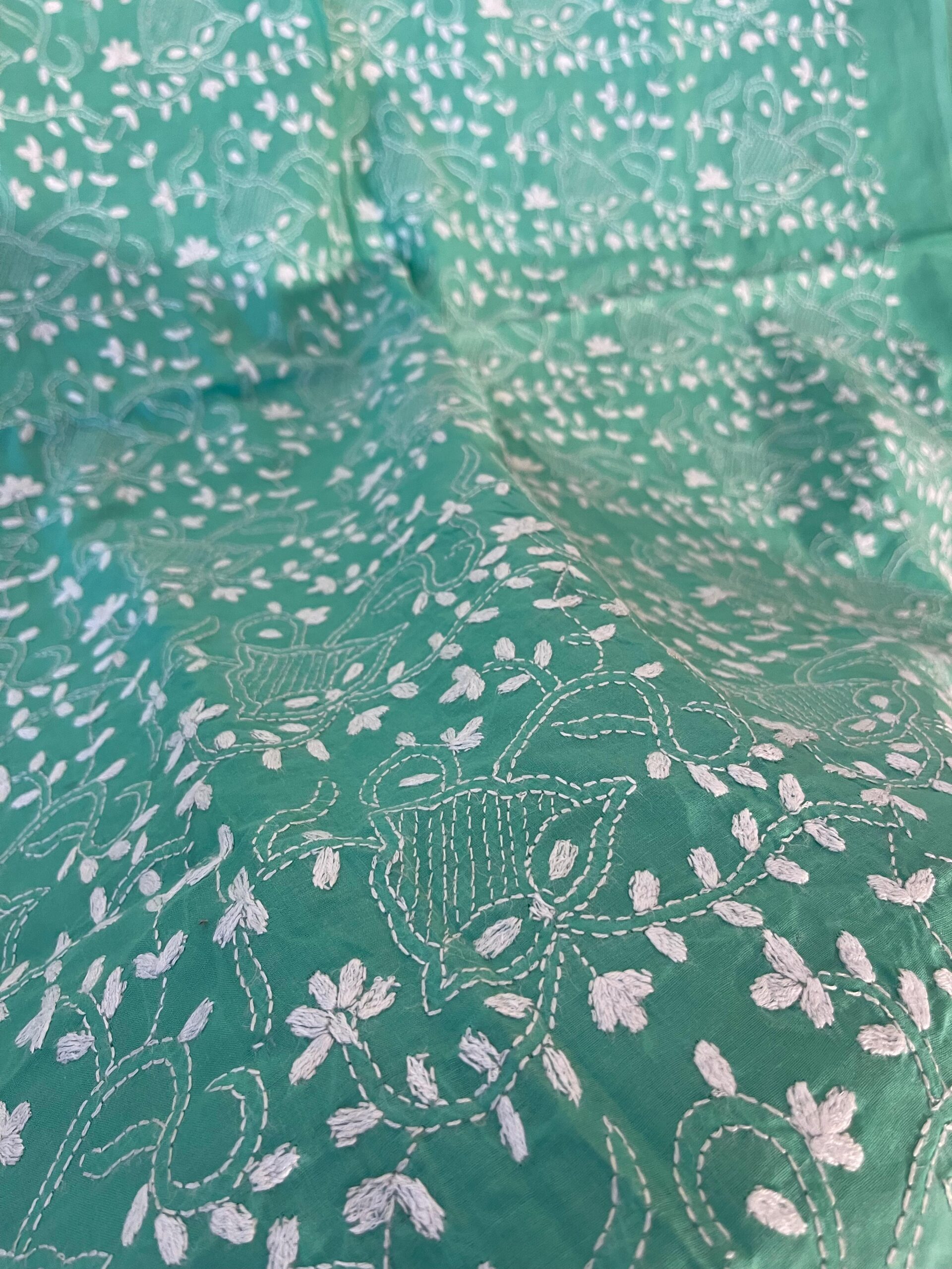 Handmade Embroidered Seafoam Green Lawn Kurta for Women | Premium Floral Embroidered Summer Lawn Shir - Image 2