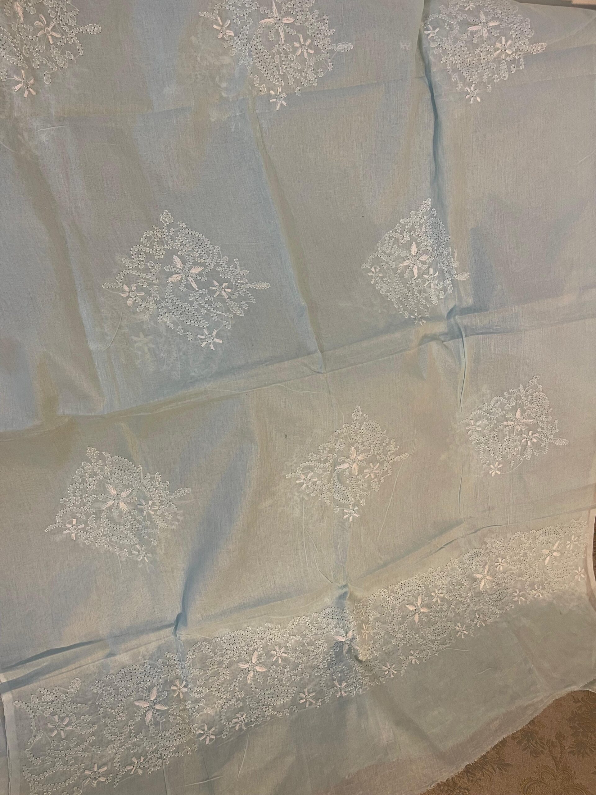 Ice Blue Embroidered Lawn 2-Piece Unstitched Suit with Embroidered Dupatta | Premium Summer Collection - Image 2