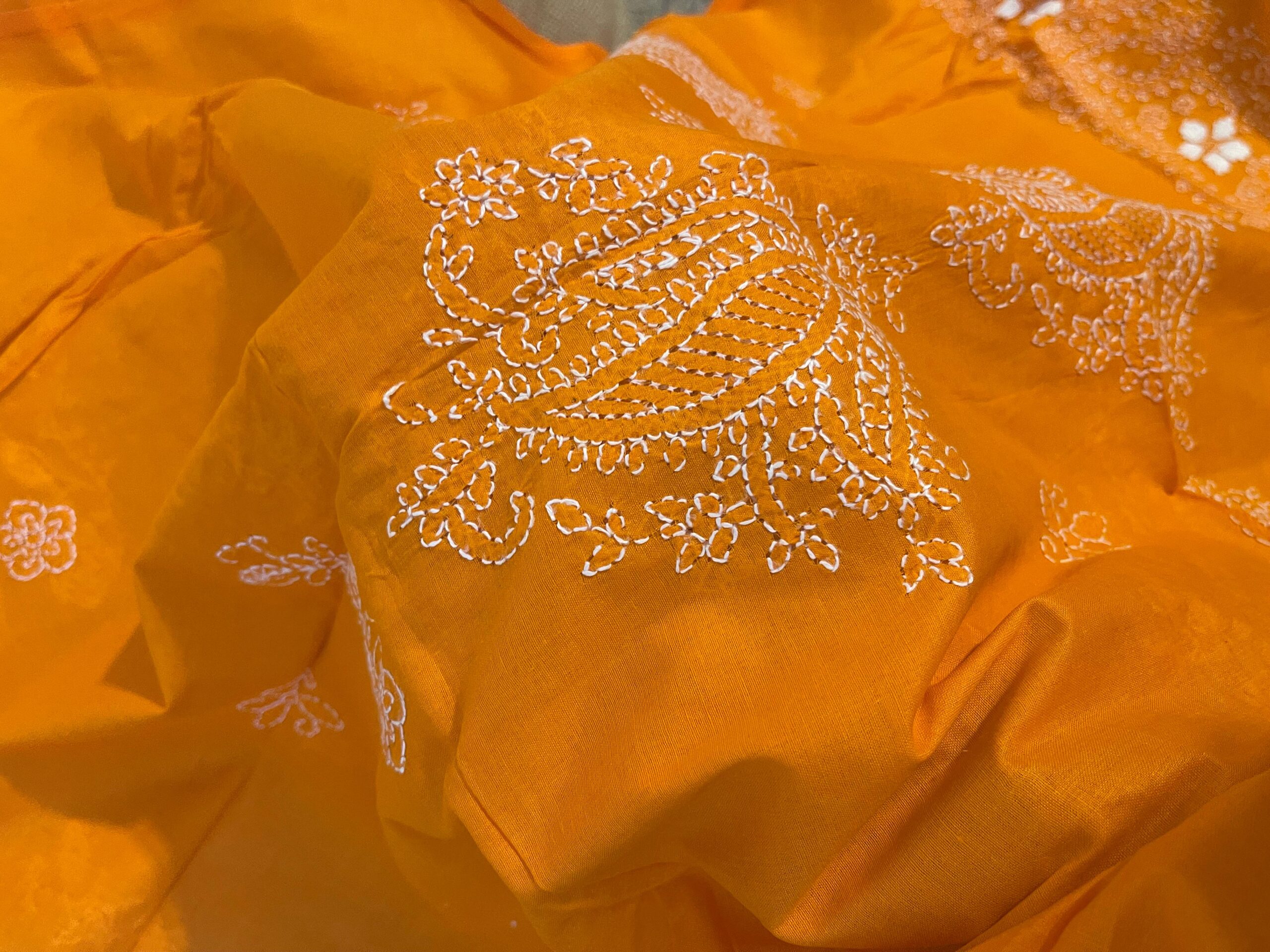 Mustard Orange Handmade Chikankari Shirt & Dupatta | Unstitched Pure Lawn Suit - Image 4