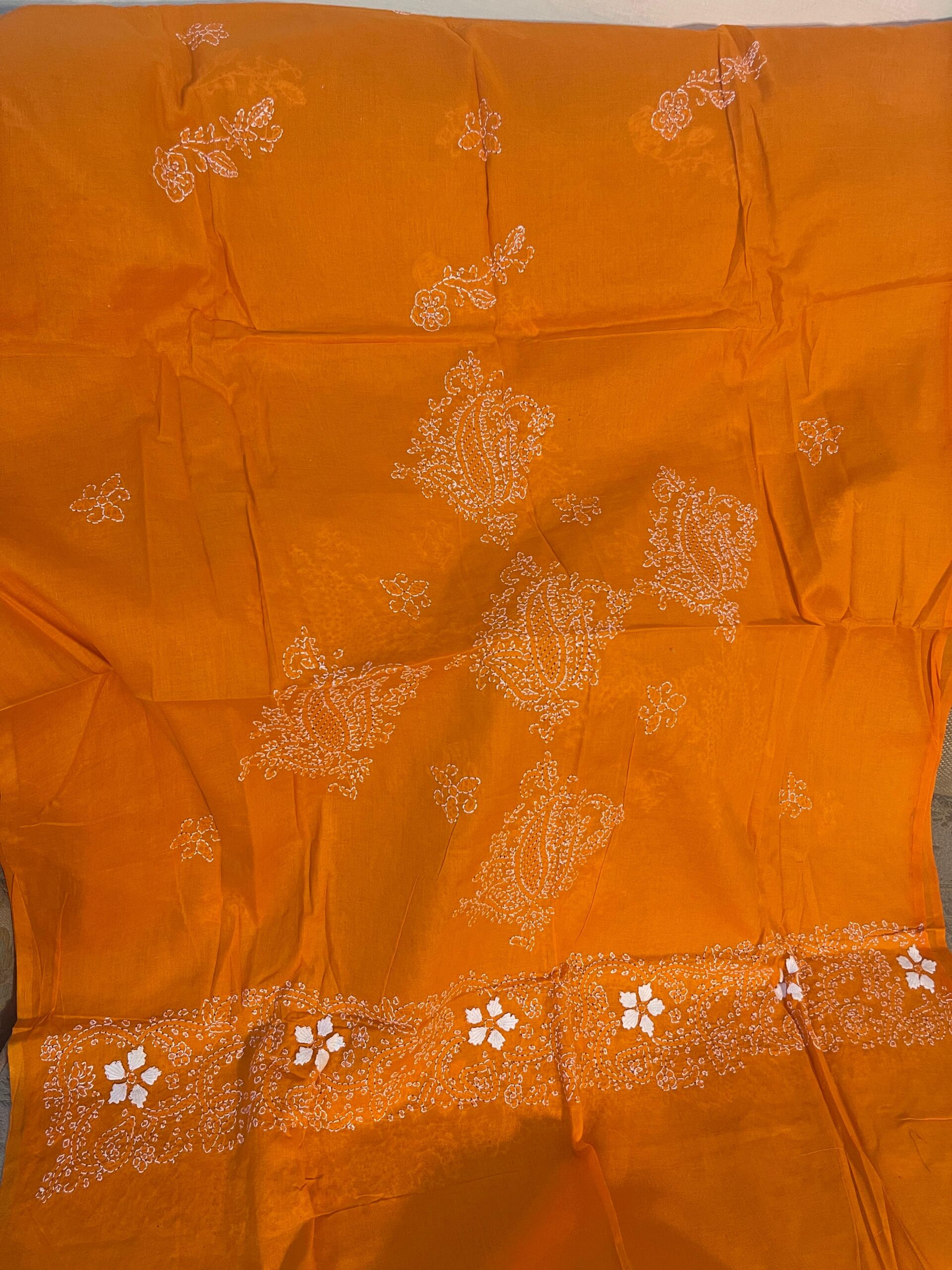 Mustard Orange Handmade Chikankari Shirt & Dupatta | Unstitched Pure Lawn Suit - Image 5