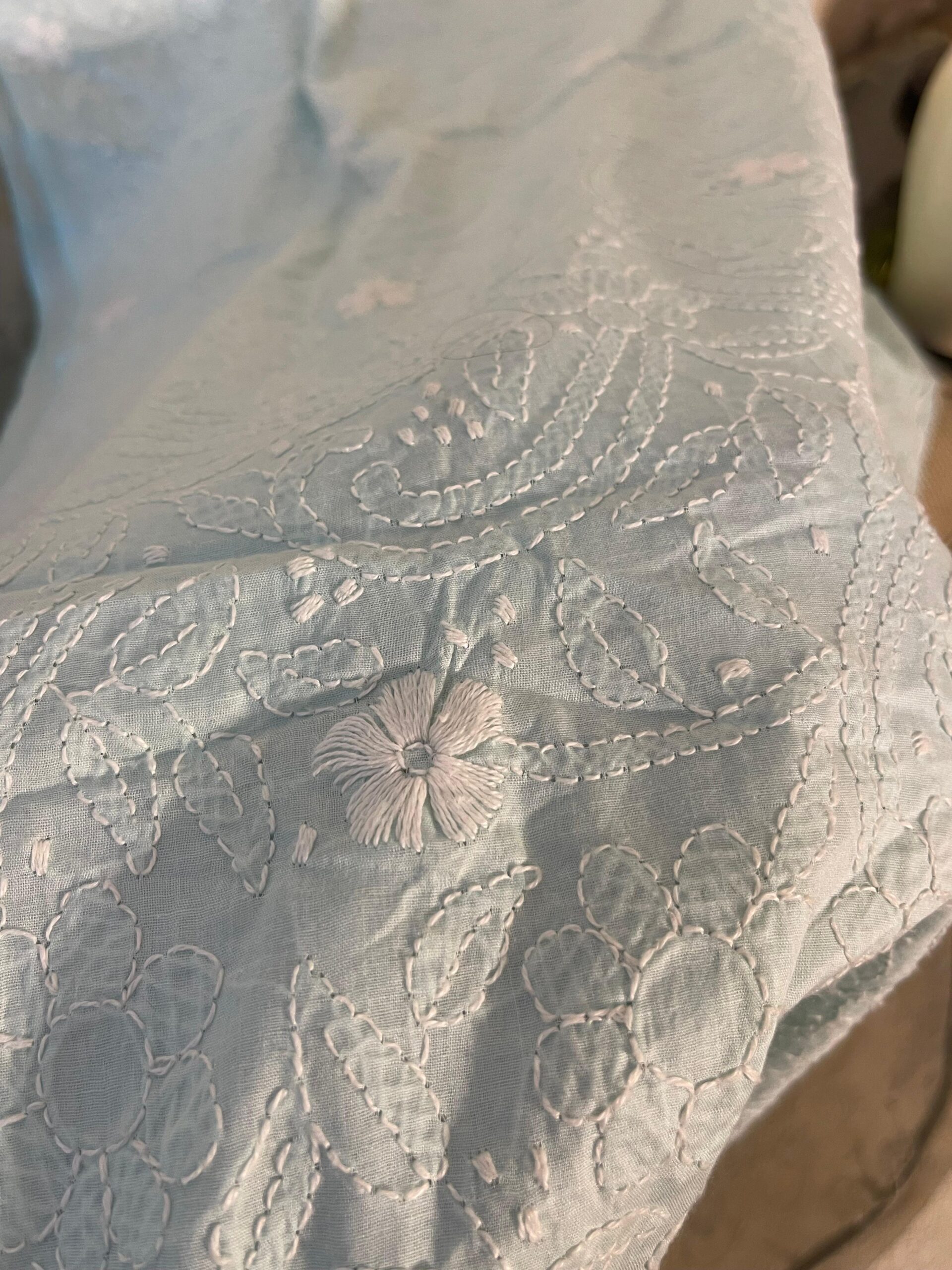 Handmade Embroidered Ice Blue Lawn Kurta for Women | Premium Chikankari Style Summer Unstitched Shirt - Image 4