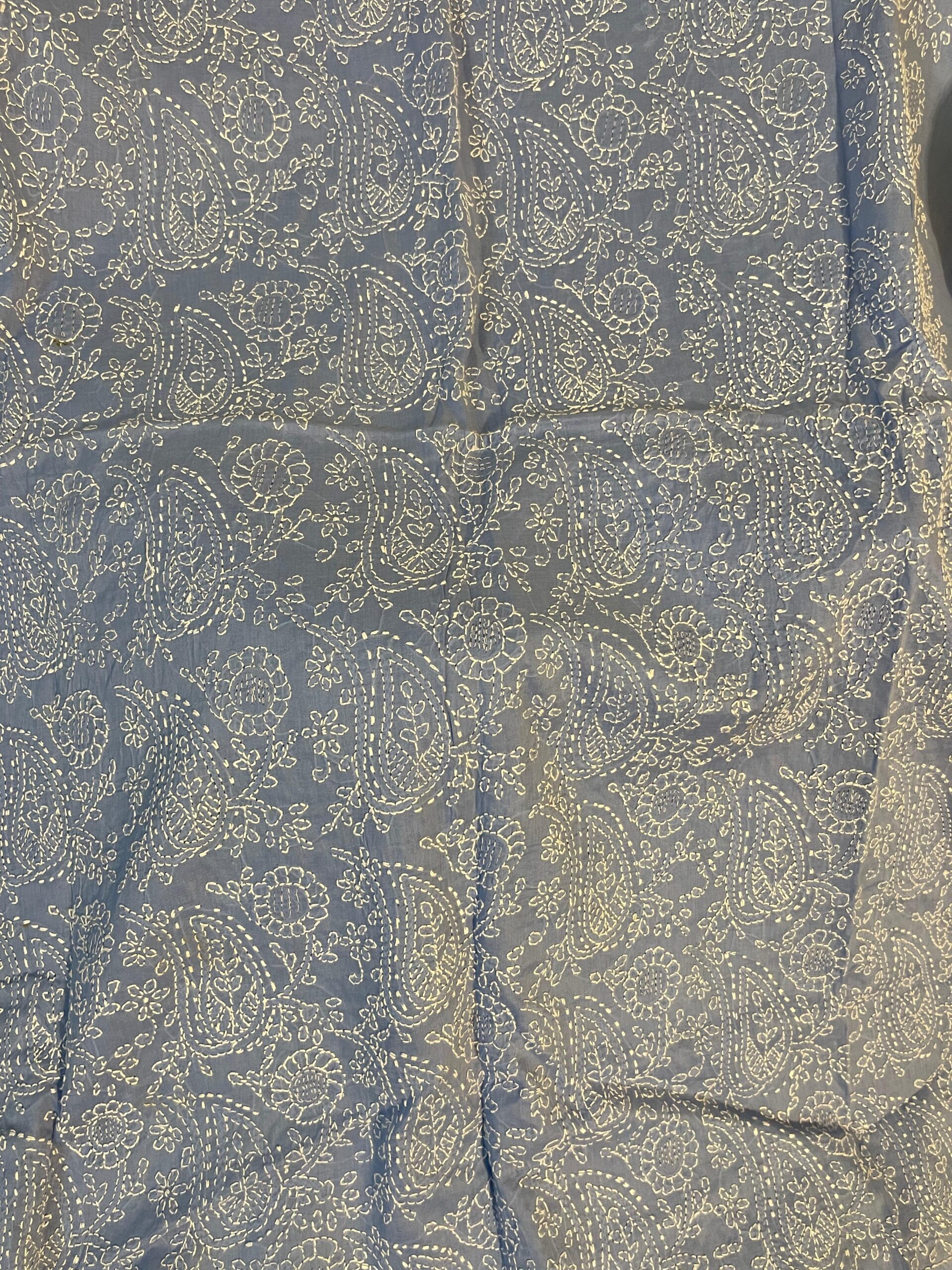 Greyish Blue Handmade Embroidered Lawn Kurta for Women | Premium Paisley Embroidered Summer Lawn Shirt - Image 3