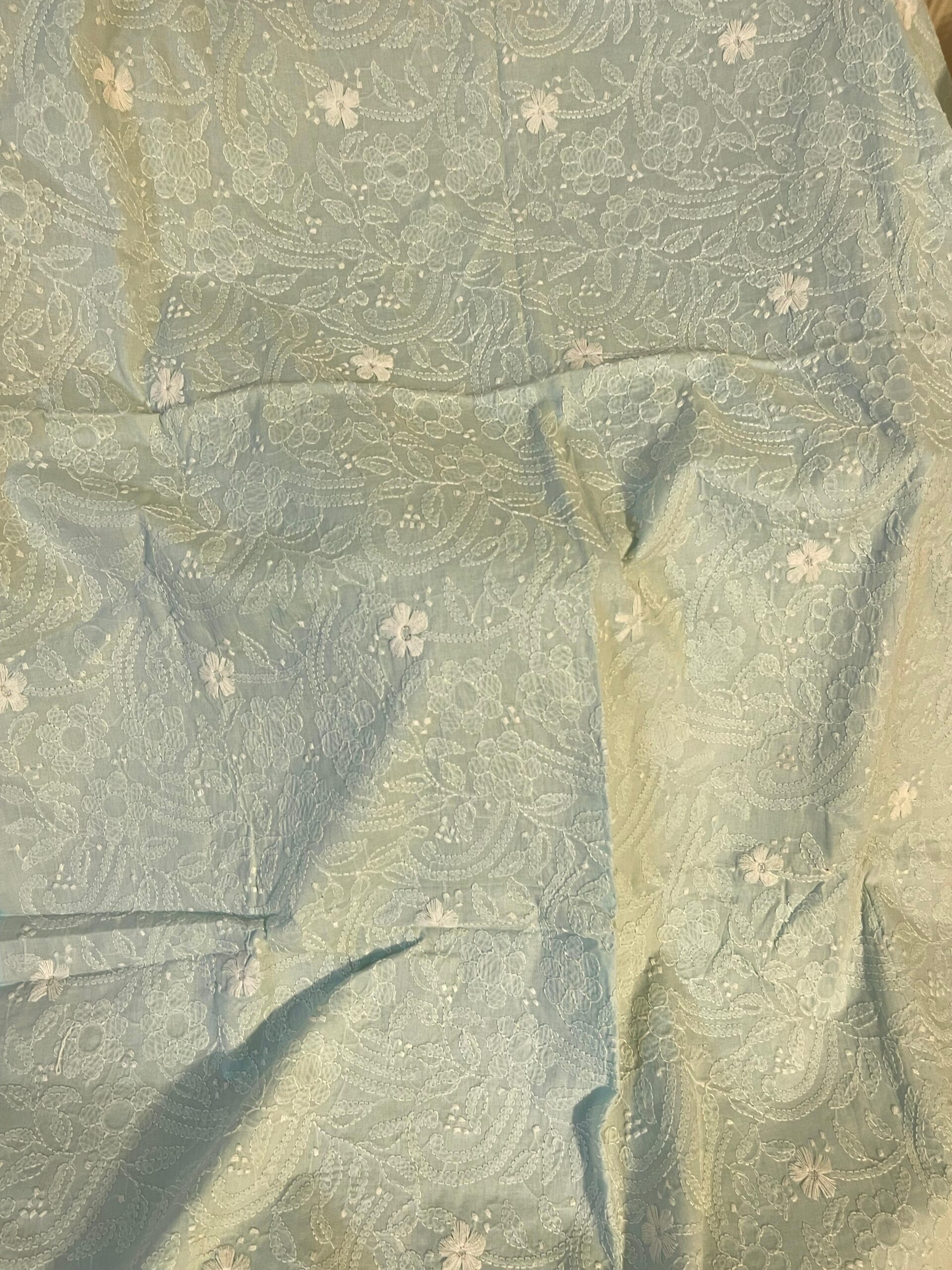 Handmade Embroidered Ice Blue Lawn Kurta for Women | Premium Chikankari Style Summer Unstitched Shirt - Image 5
