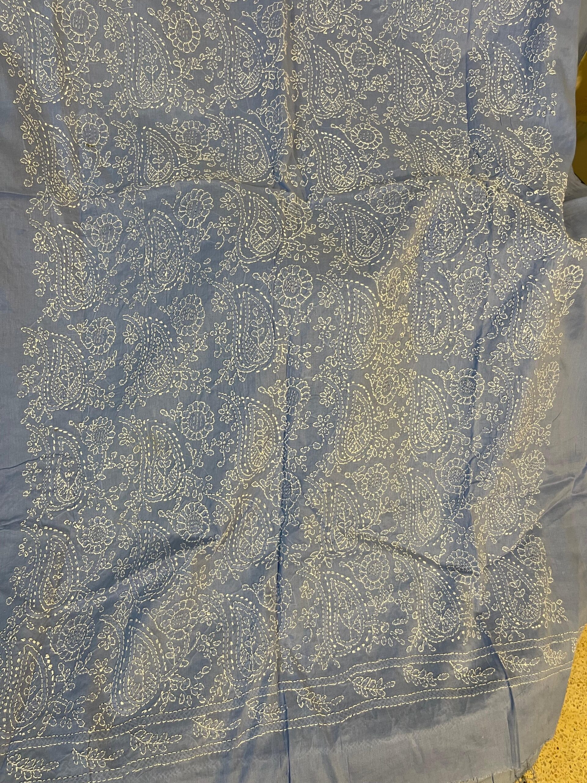 Greyish Blue Handmade Embroidered Lawn Kurta for Women | Premium Paisley Embroidered Summer Lawn Shirt - Image 4